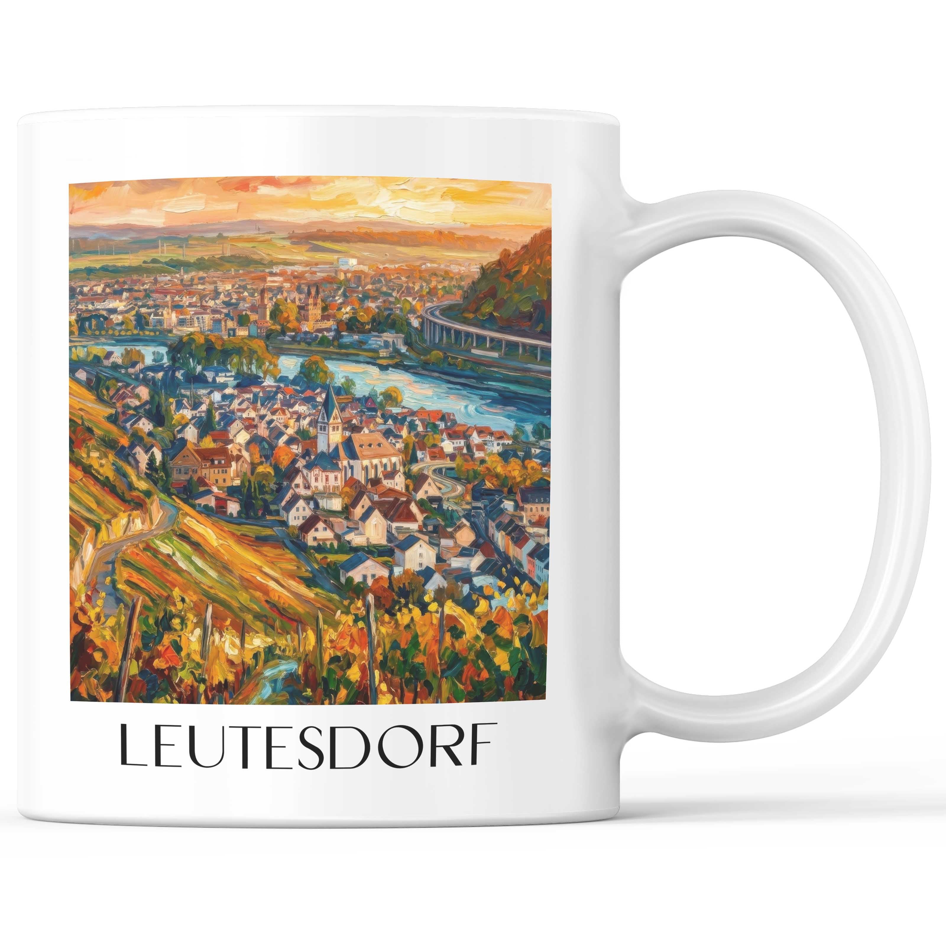 Leutesdorf Kaffeebecher - Mittelrhein - Deutschland Becher - Kaffeetasse im Ölgemälde Stil
