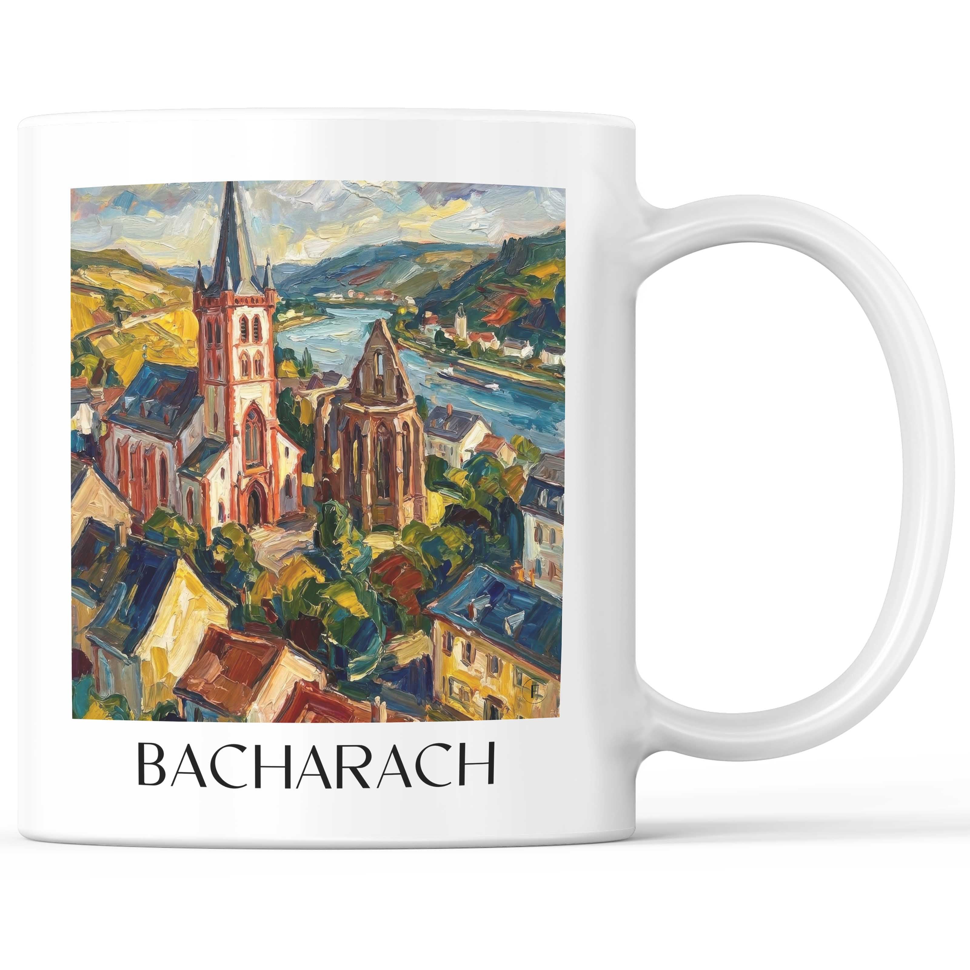 Bacharach Kaffeebecher - Mittelrhein - Deutschland Becher - Kaffeetasse im Ölgemälde Stil