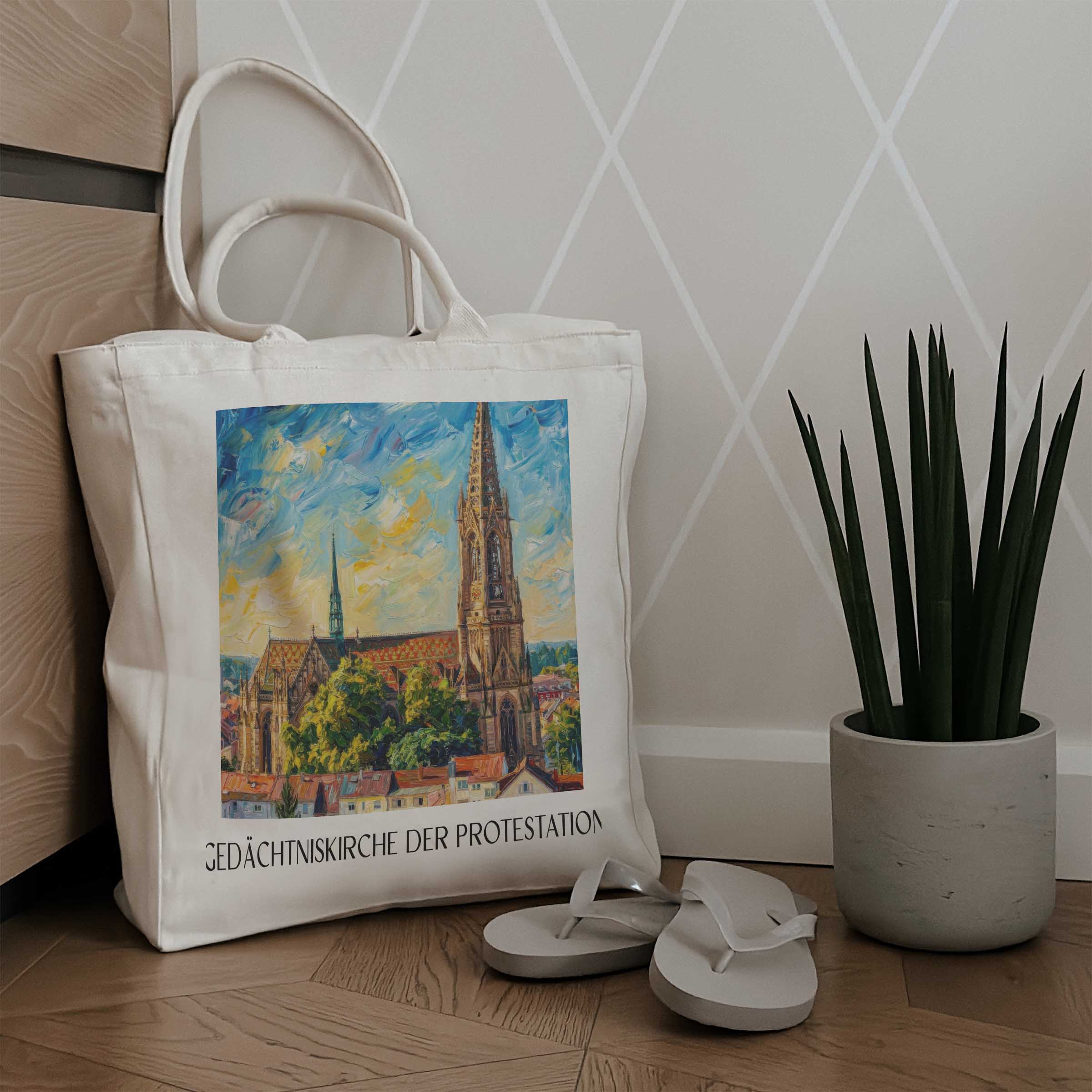 gedächtniskirche-der-protestation-speyer-deutschland-einkaufstasche-oil-painting-oelgemaelde