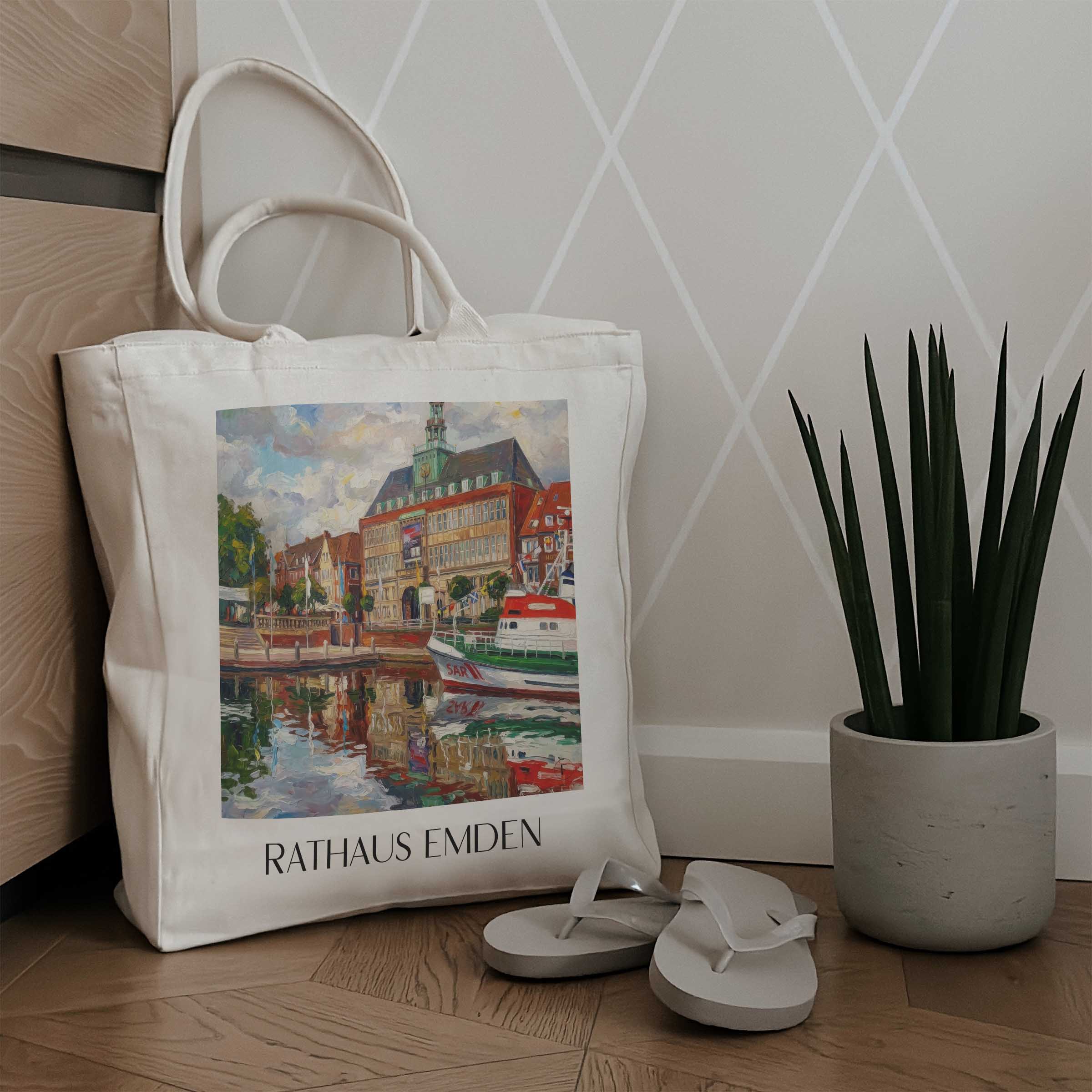 rathaus-emden-deutschland-einkaufstasche-oil-painting-oelgemaelde