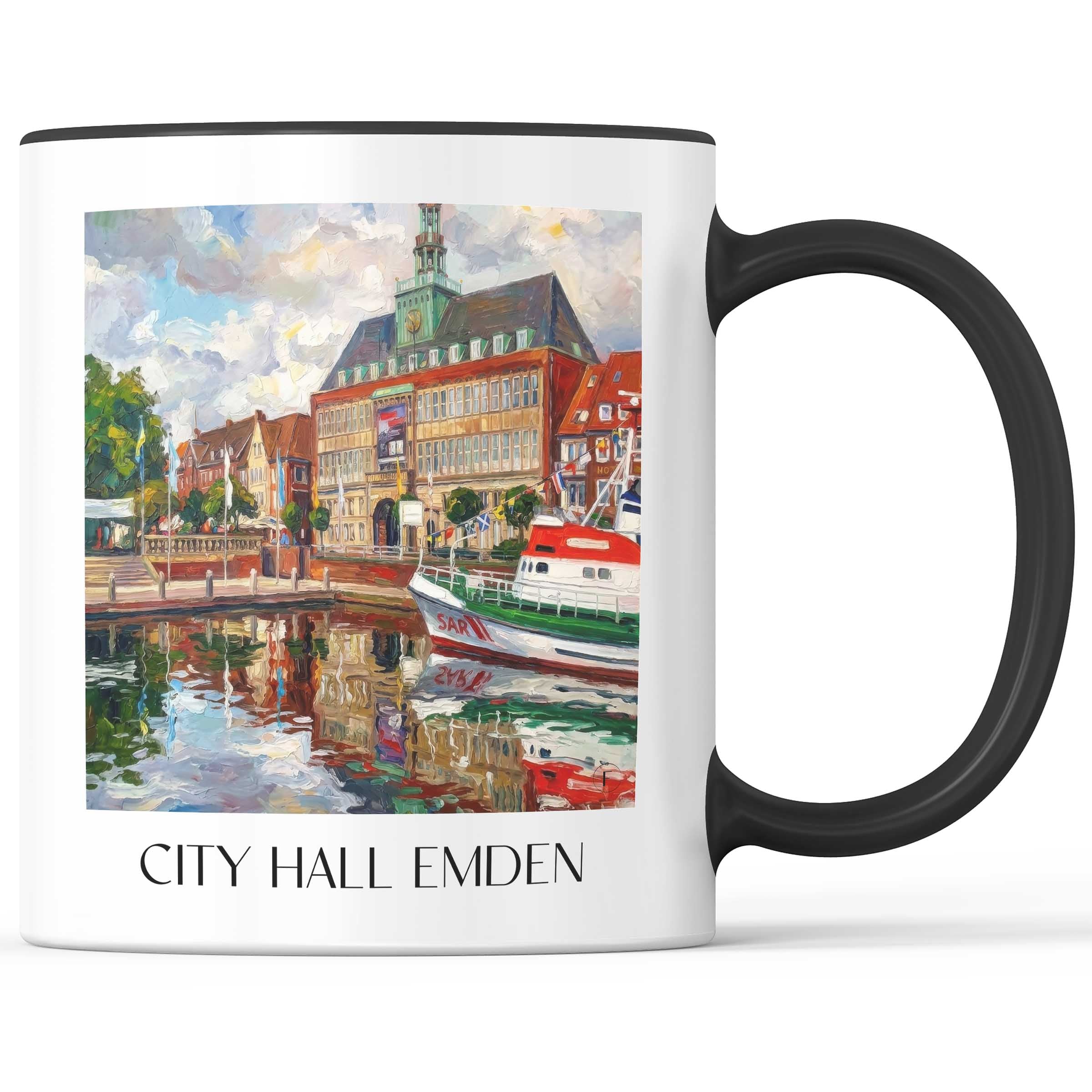 Rathaus Kaffeebecher - Emden - Deutschland Becher - Kaffeetasse im Ölgemälde Stil