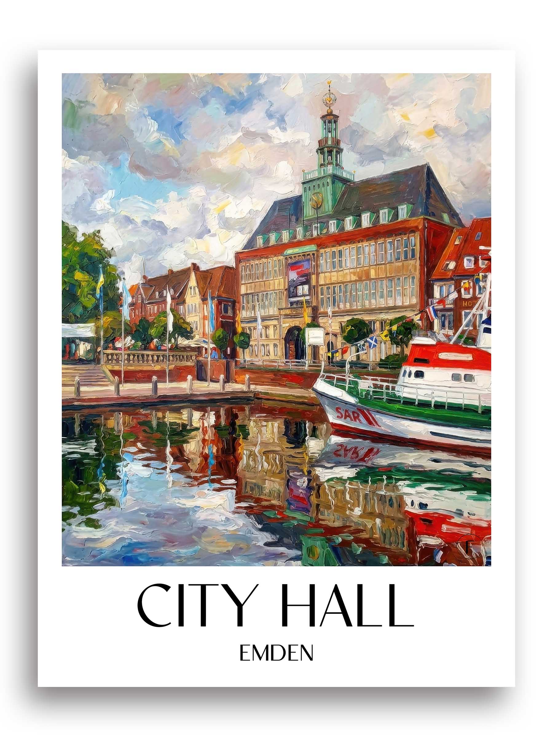 Rathaus Poster - Emden - Deutschland Kunstdruck - Ölgemälde von A4 bis A1