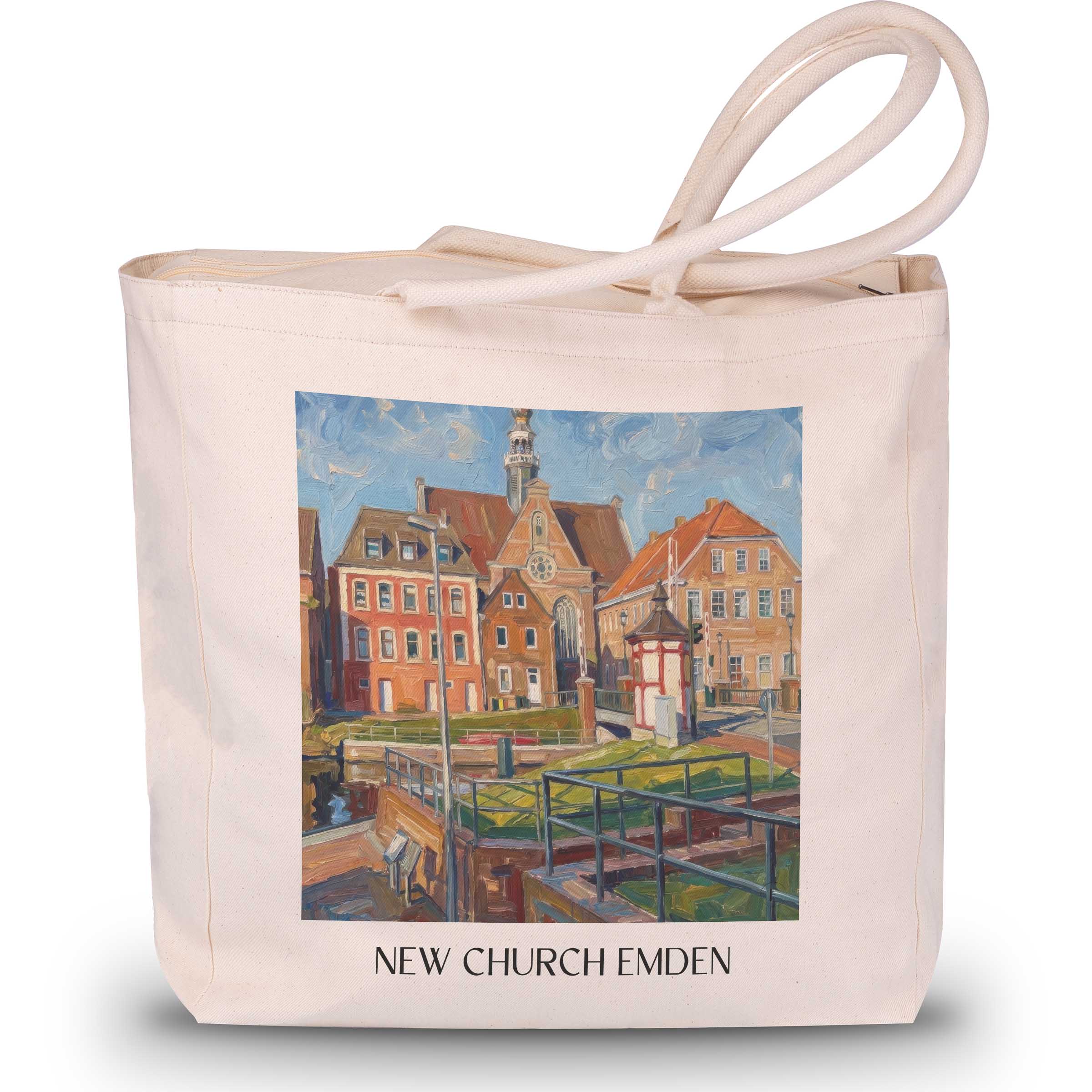 Neue Kirche Shopping Tasche - Emden - Deutschland Tote Bag - Einkaufstasche im Ölgemälde Stil