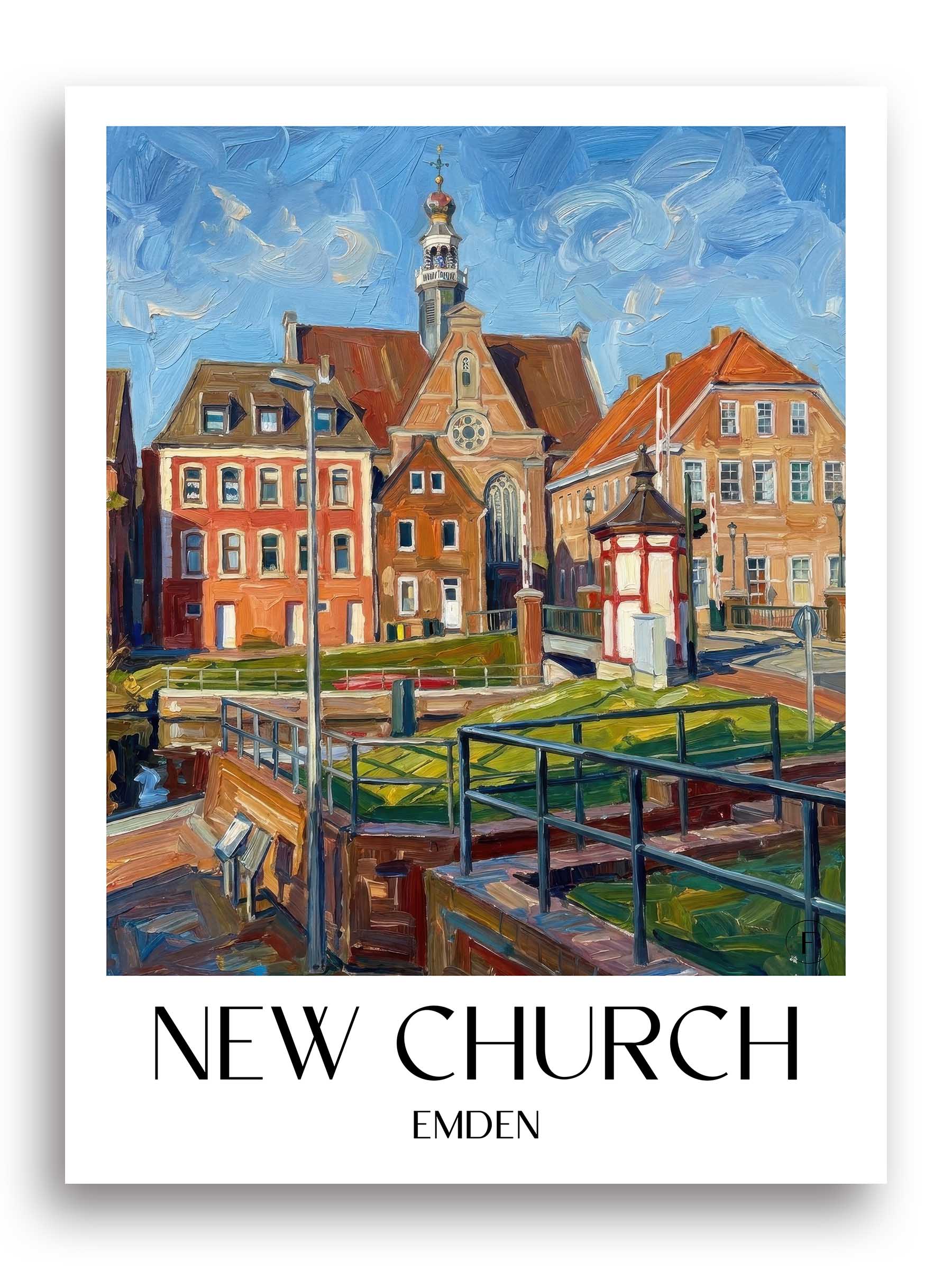 Neue Kirche Poster - Emden - Deutschland Kunstdruck - Ölgemälde von A4 bis A1