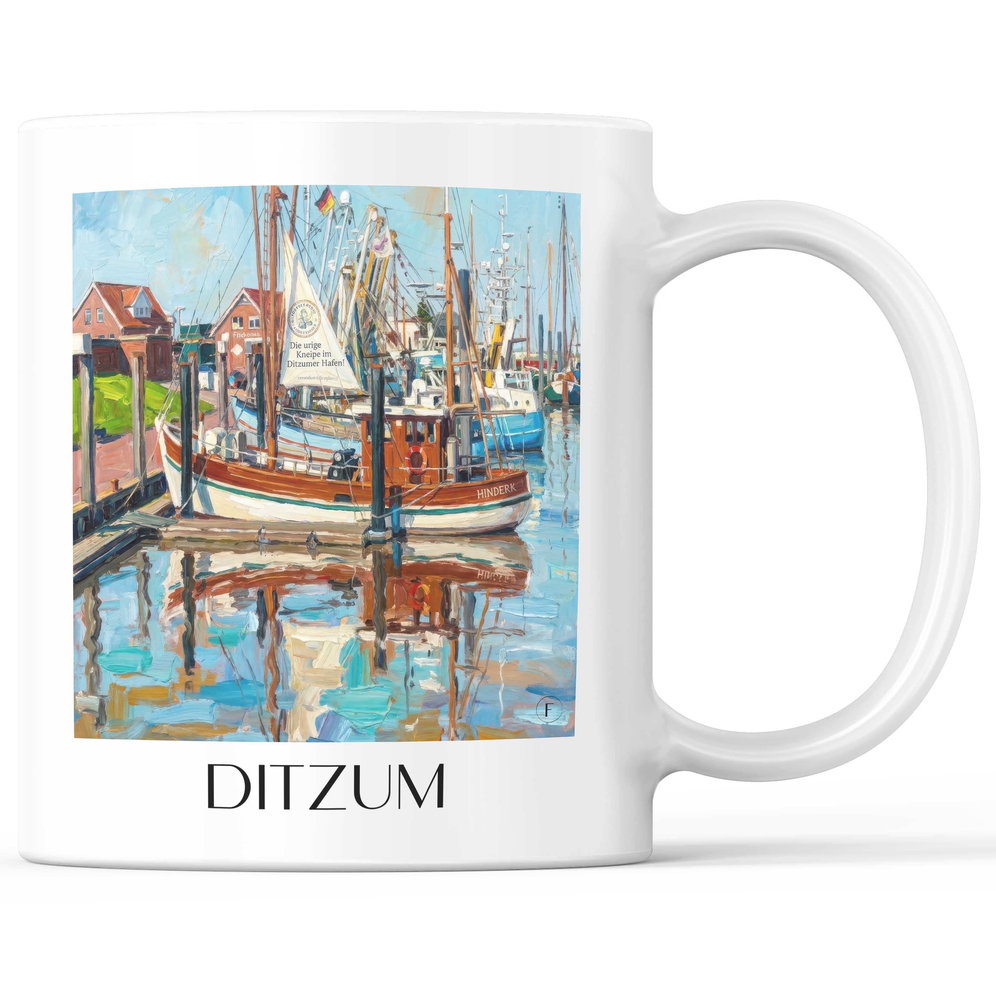 Ditzum Kaffeebecher - Ostfriesland - Deutschland Becher - Kaffeetasse im Ölgemälde Stil