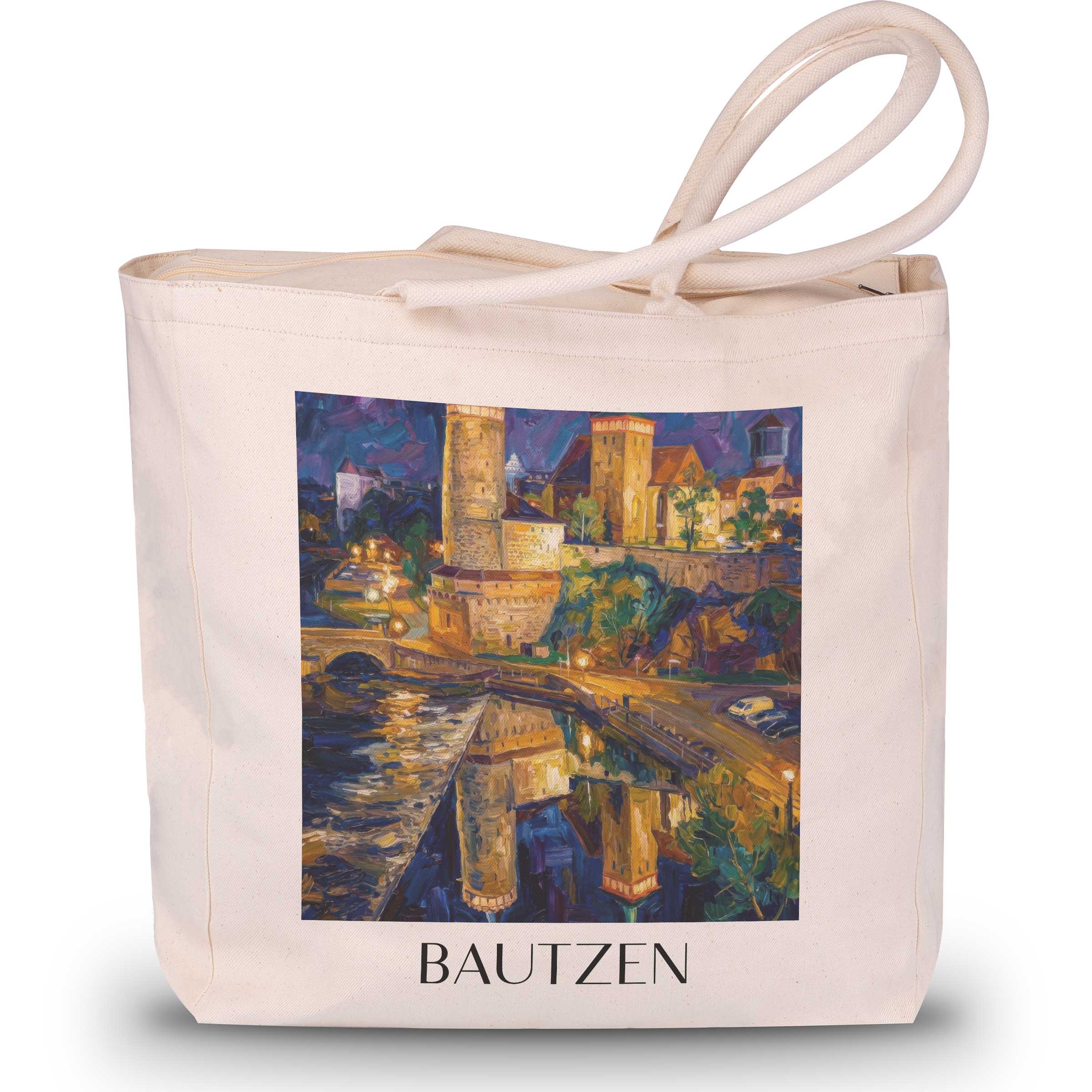 bautzen-(bei-nacht)-oberlausitz-deutschland-einkaufstasche-oil-painting-oelgemaelde