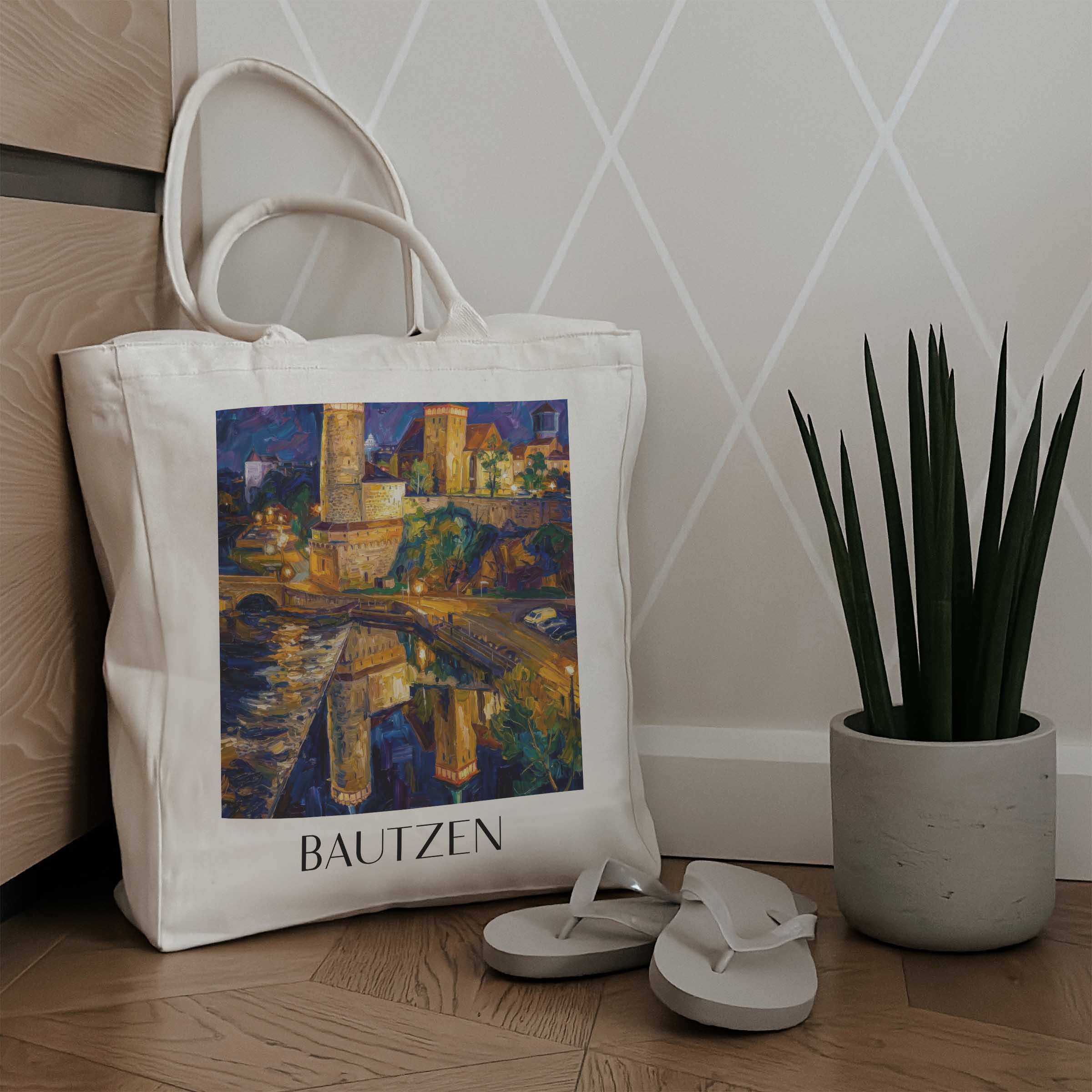bautzen-(bei-nacht)-oberlausitz-deutschland-einkaufstasche-oil-painting-oelgemaelde