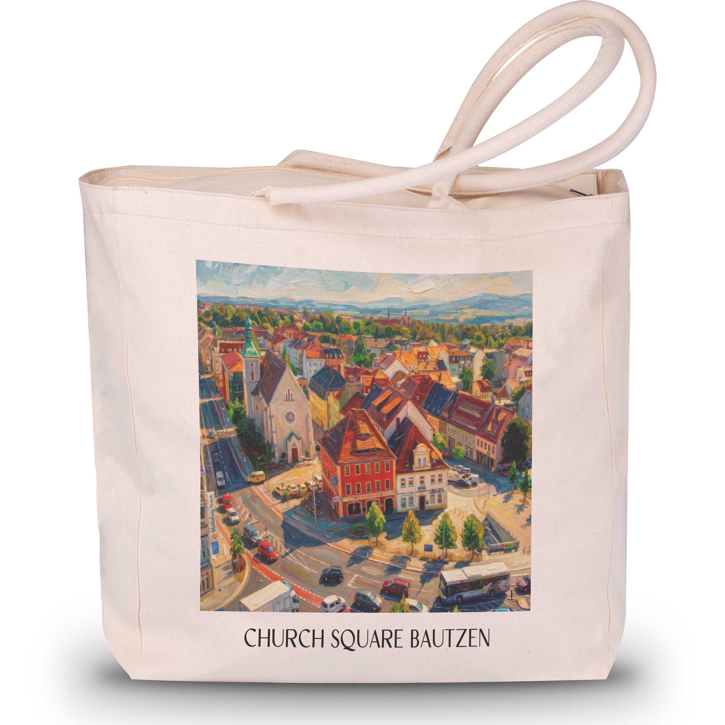 Kirchplatz Shopping Tasche - Bautzen - Deutschland Tote Bag - Einkaufstasche im Ölgemälde Stil