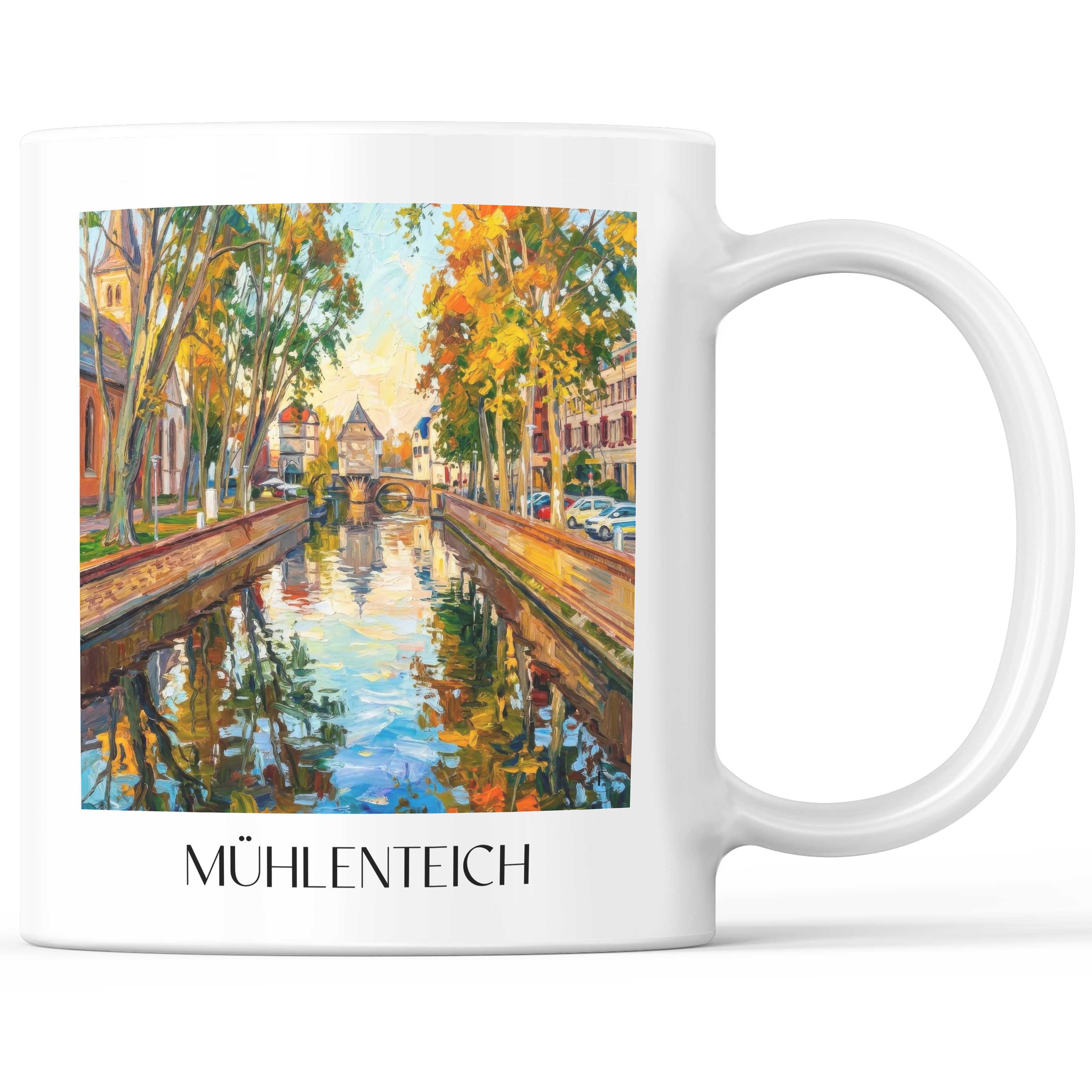Mühlenteich Kaffeebecher - Bad Kreuznach - Deutschland Becher - Kaffeetasse im Ölgemälde Stil