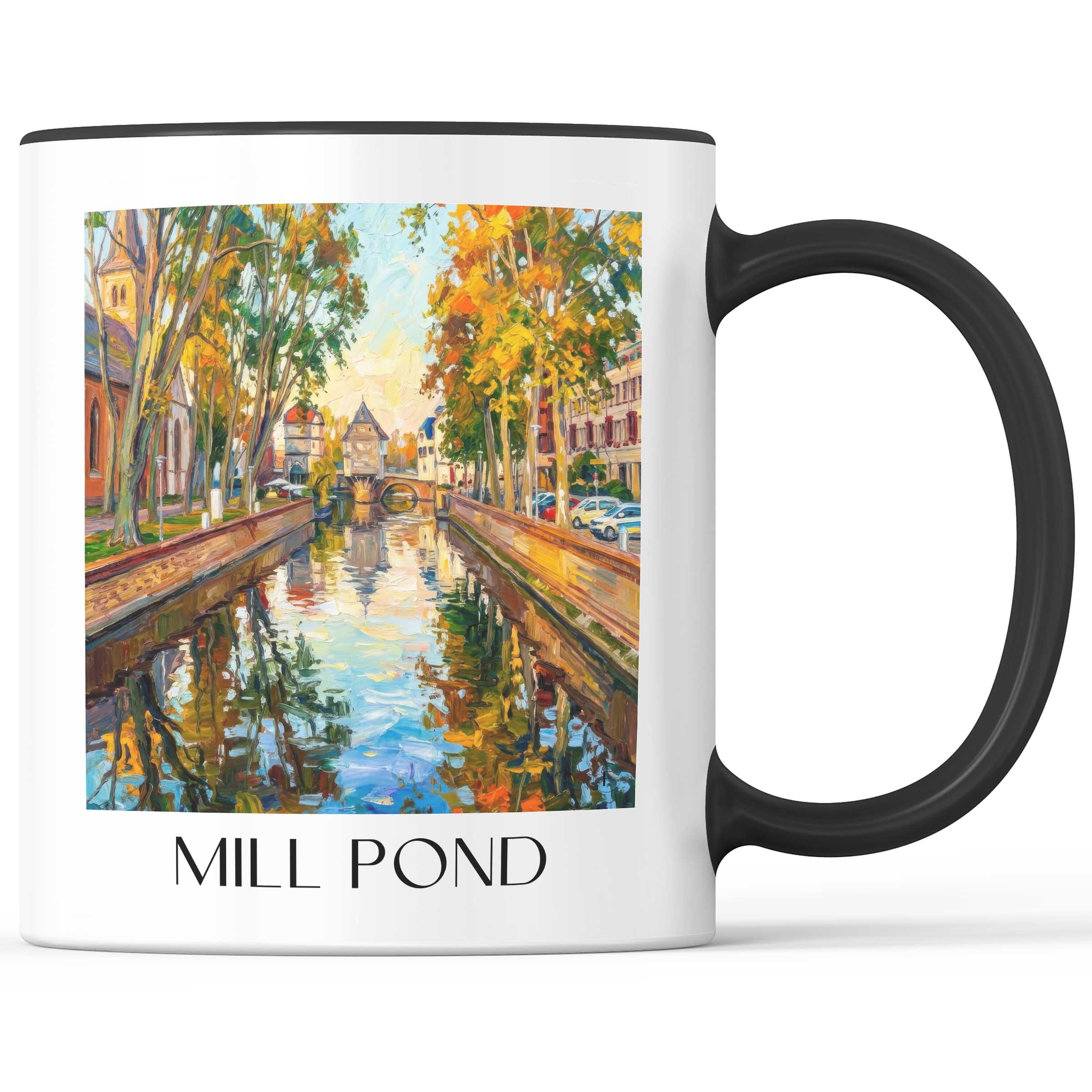 Mühlenteich Kaffeebecher - Bad Kreuznach - Deutschland Becher - Kaffeetasse im Ölgemälde Stil