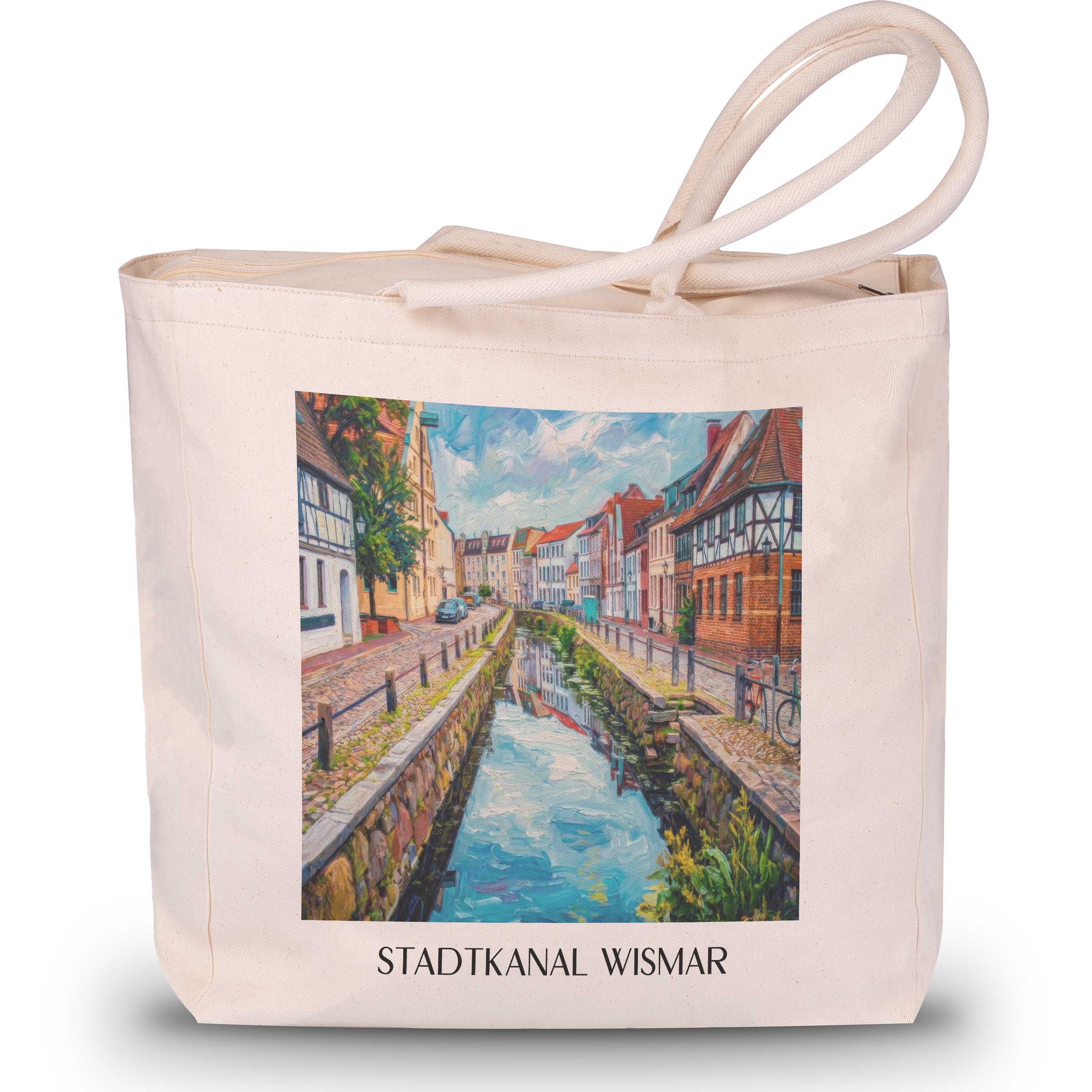 stadtkanal-wismar-deutschland-einkaufstasche-oil-painting-oelgemaelde