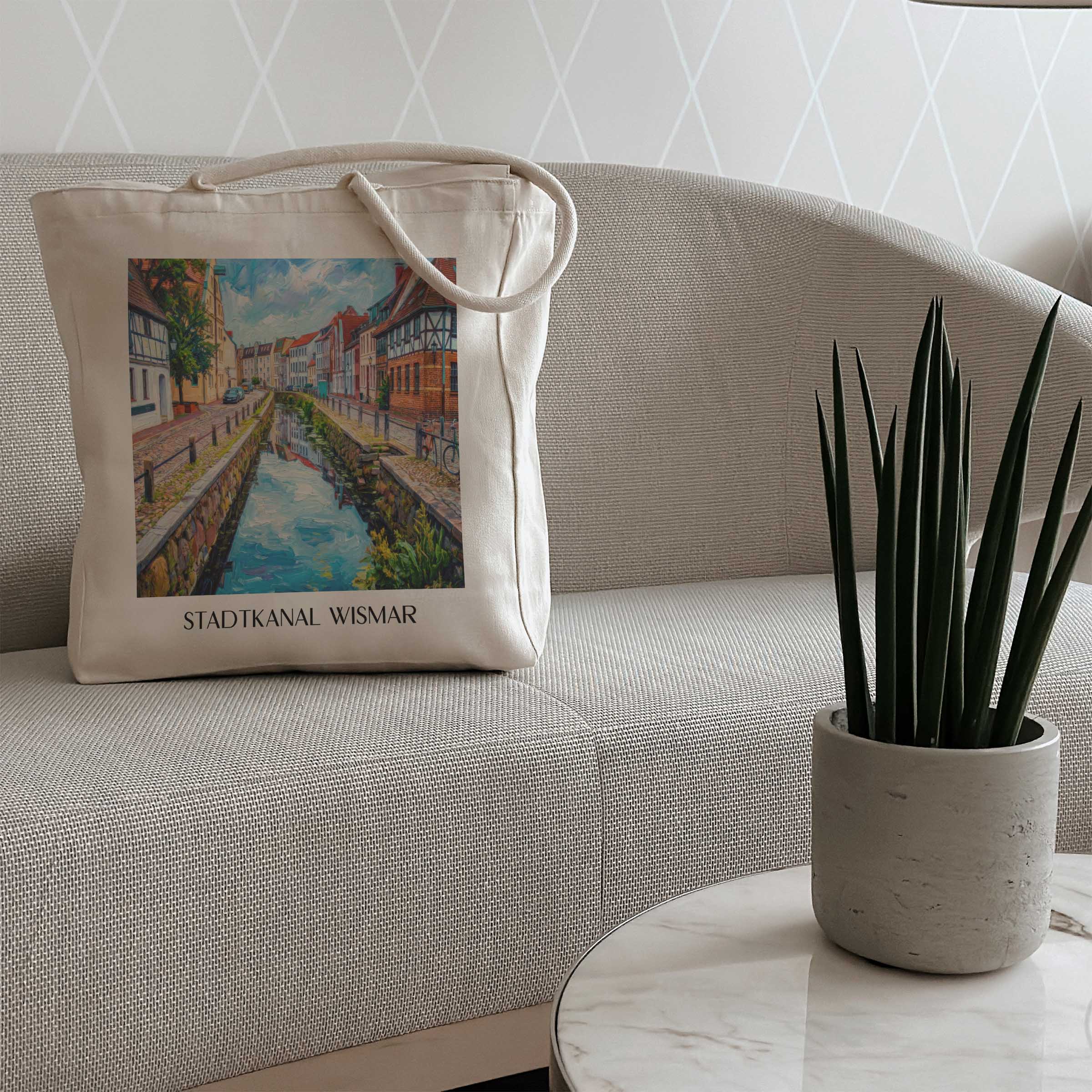 stadtkanal-wismar-deutschland-einkaufstasche-oil-painting-oelgemaelde