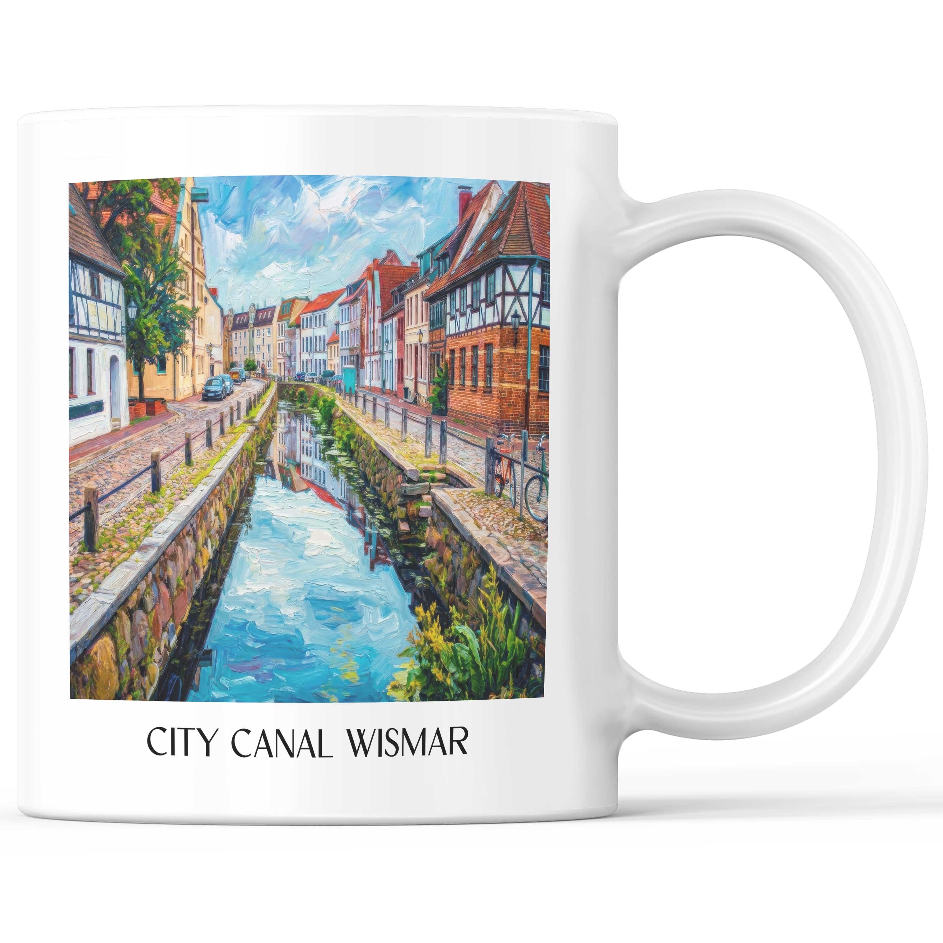 Stadtkanal Kaffeebecher - Wismar - Deutschland Becher - Kaffeetasse im Ölgemälde Stil