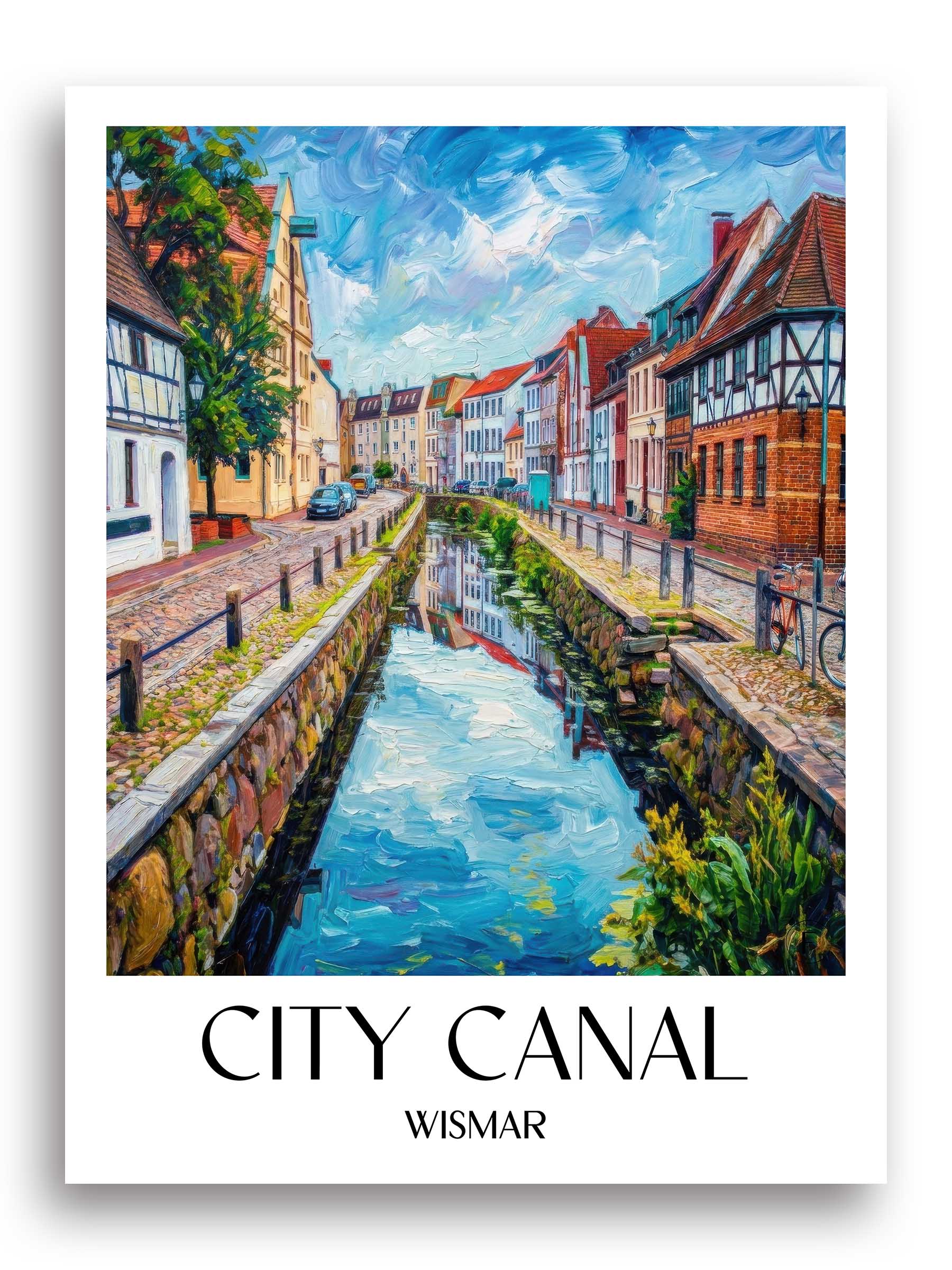Stadtkanal Poster - Wismar - Deutschland Kunstdruck - Ölgemälde von A4 bis A1