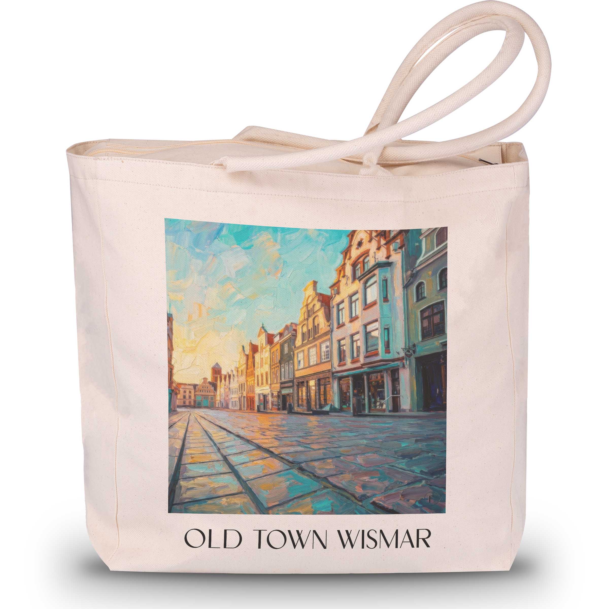 Altstadt Shopping Tasche - Wismar - Deutschland Tote Bag - Einkaufstasche im ĂlgemĂ€lde Stil