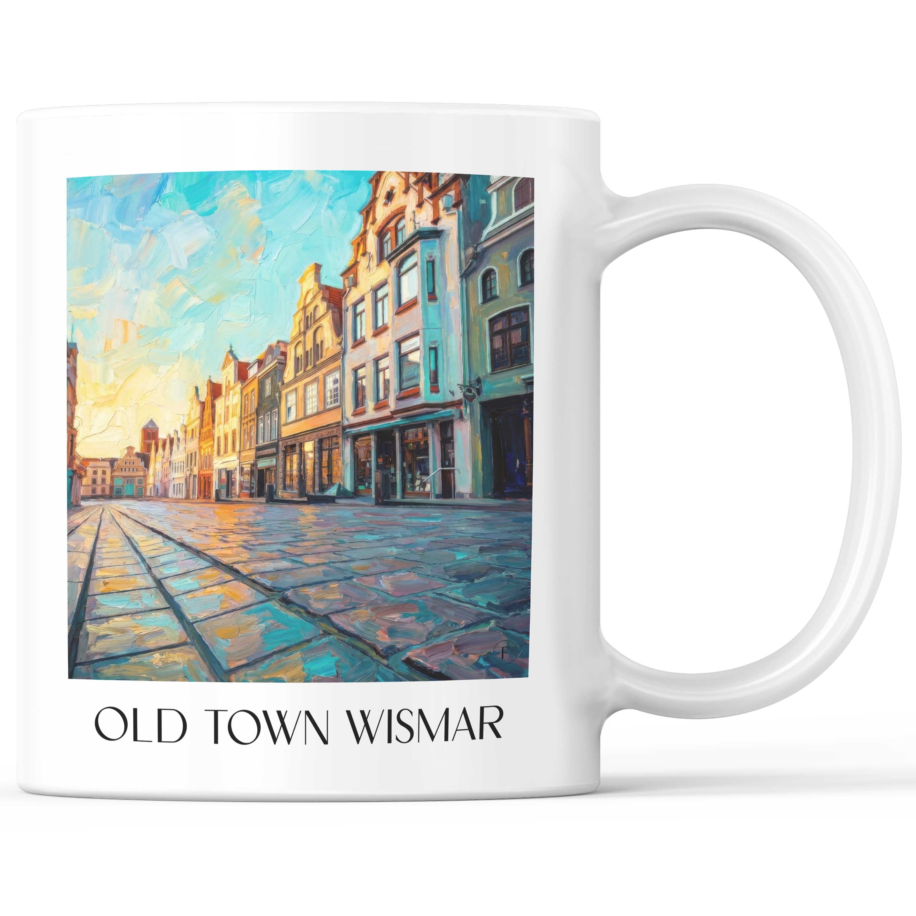 Altstadt Kaffeebecher - Wismar - Deutschland Becher - Kaffeetasse im Ölgemälde Stil