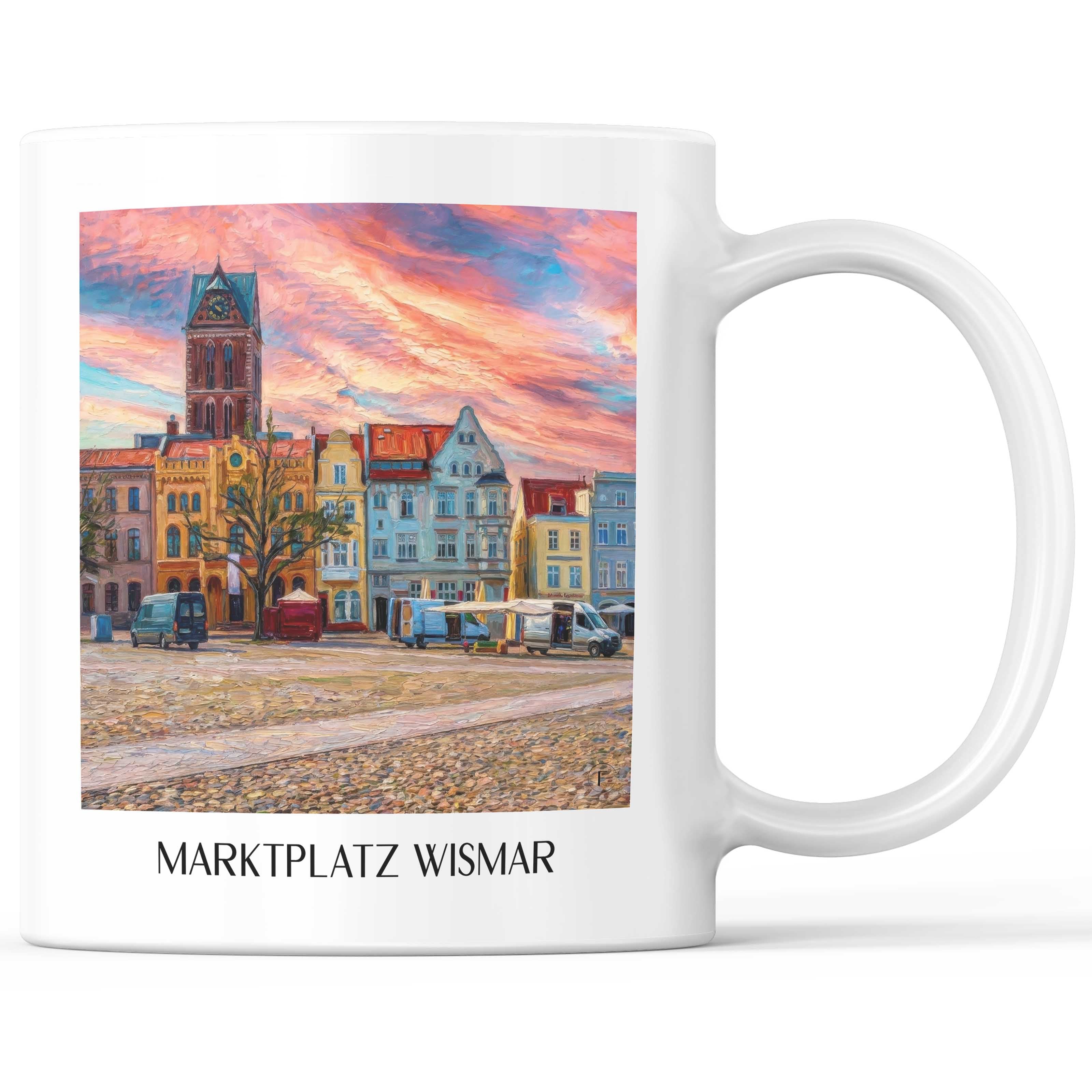 Marktplatz Kaffeebecher - Wismar - Deutschland Becher - Kaffeetasse im Ölgemälde Stil