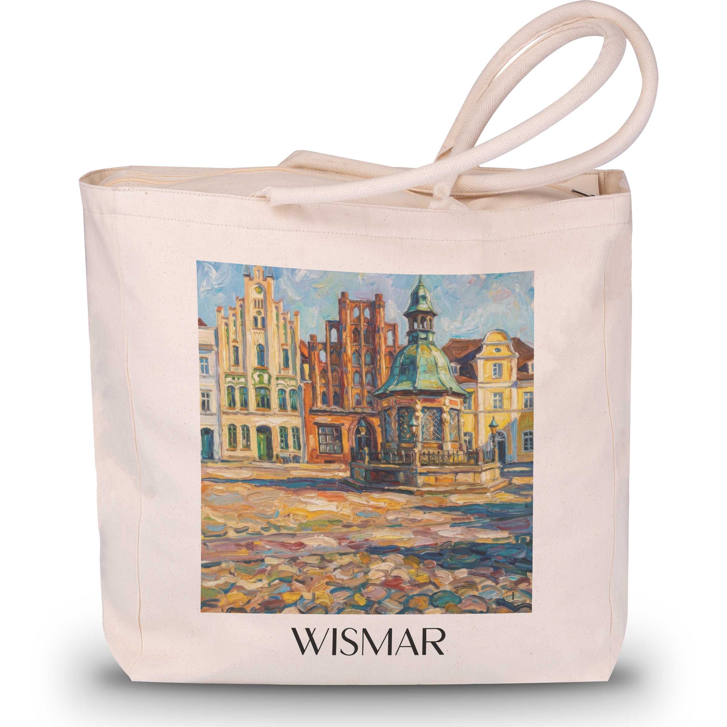 Wismar Shopping Tasche - Mecklenburg - Deutschland Tote Bag - Einkaufstasche im Ölgemälde Stil