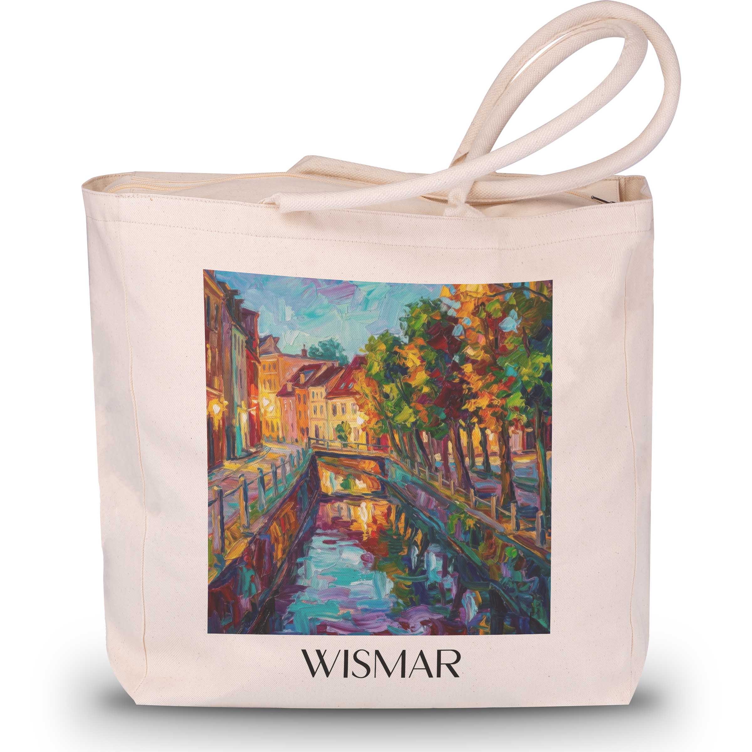 wismar-(bei-nacht)-mecklenburg-deutschland-einkaufstasche-oil-painting-oelgemaelde