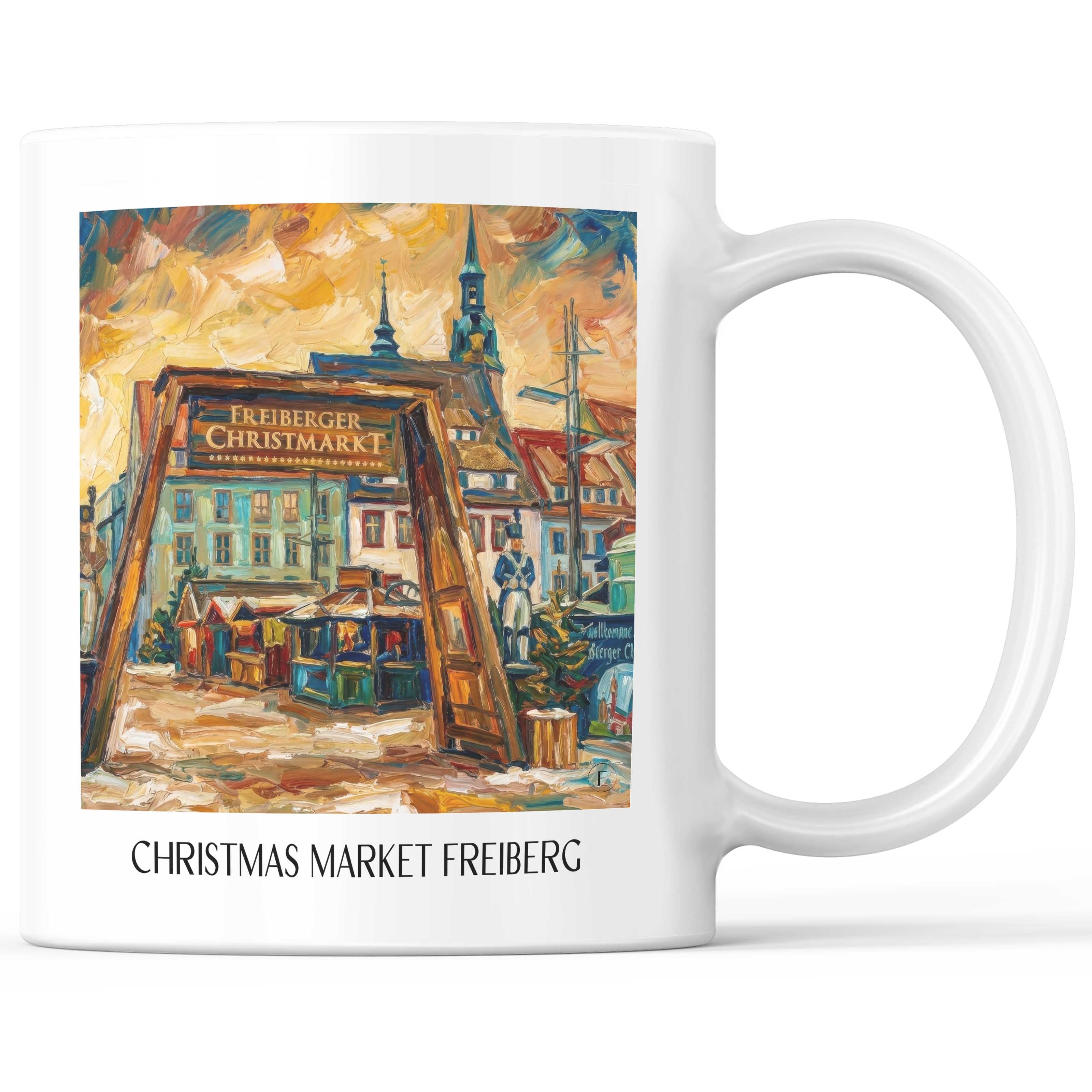Christmarkt Kaffeebecher - Freiberg - Deutschland Becher - Kaffeetasse im Ölgemälde Stil