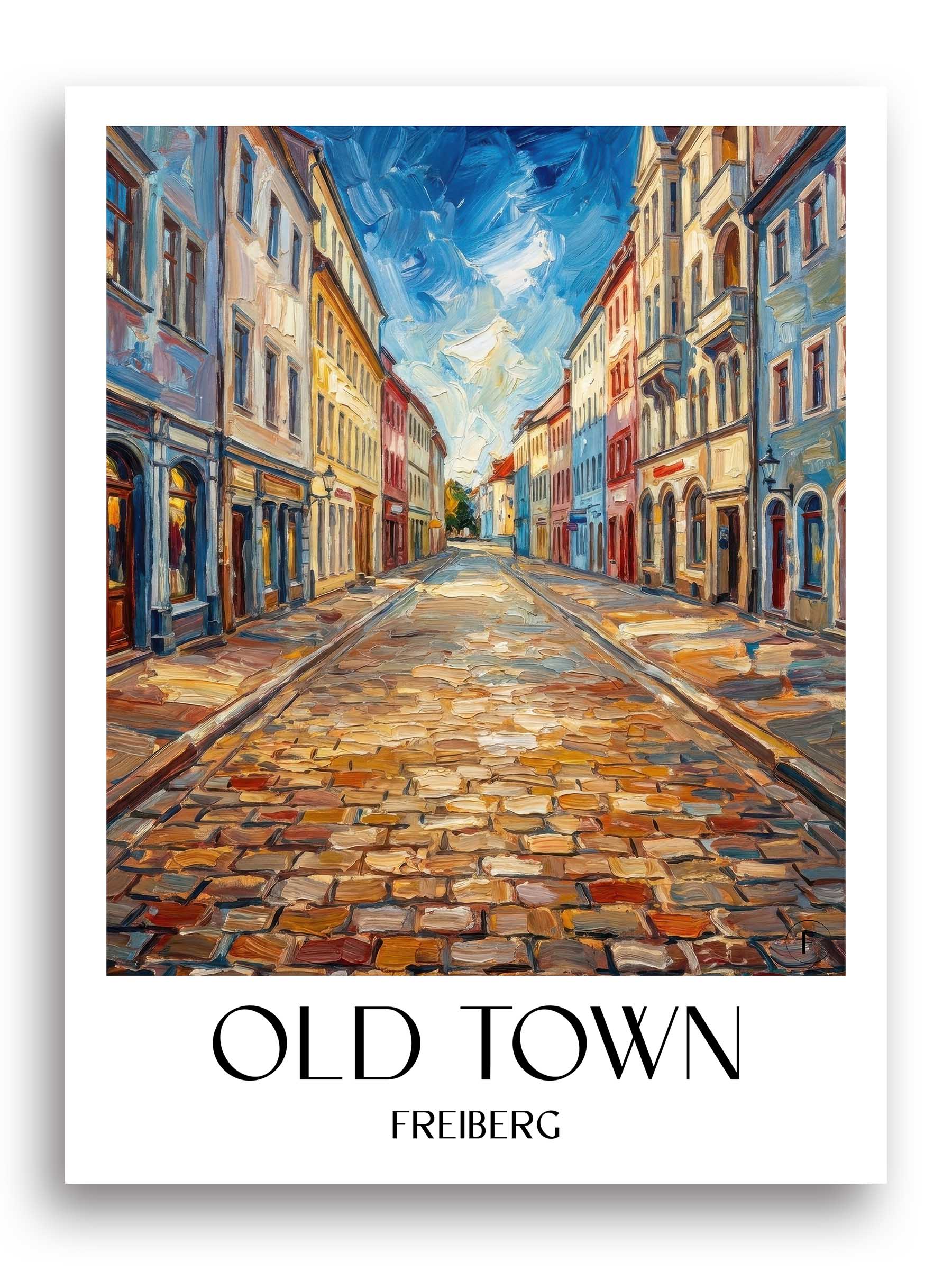 Altstadt Poster - Freiberg - Deutschland Kunstdruck - Ölgemälde von A4 bis A1