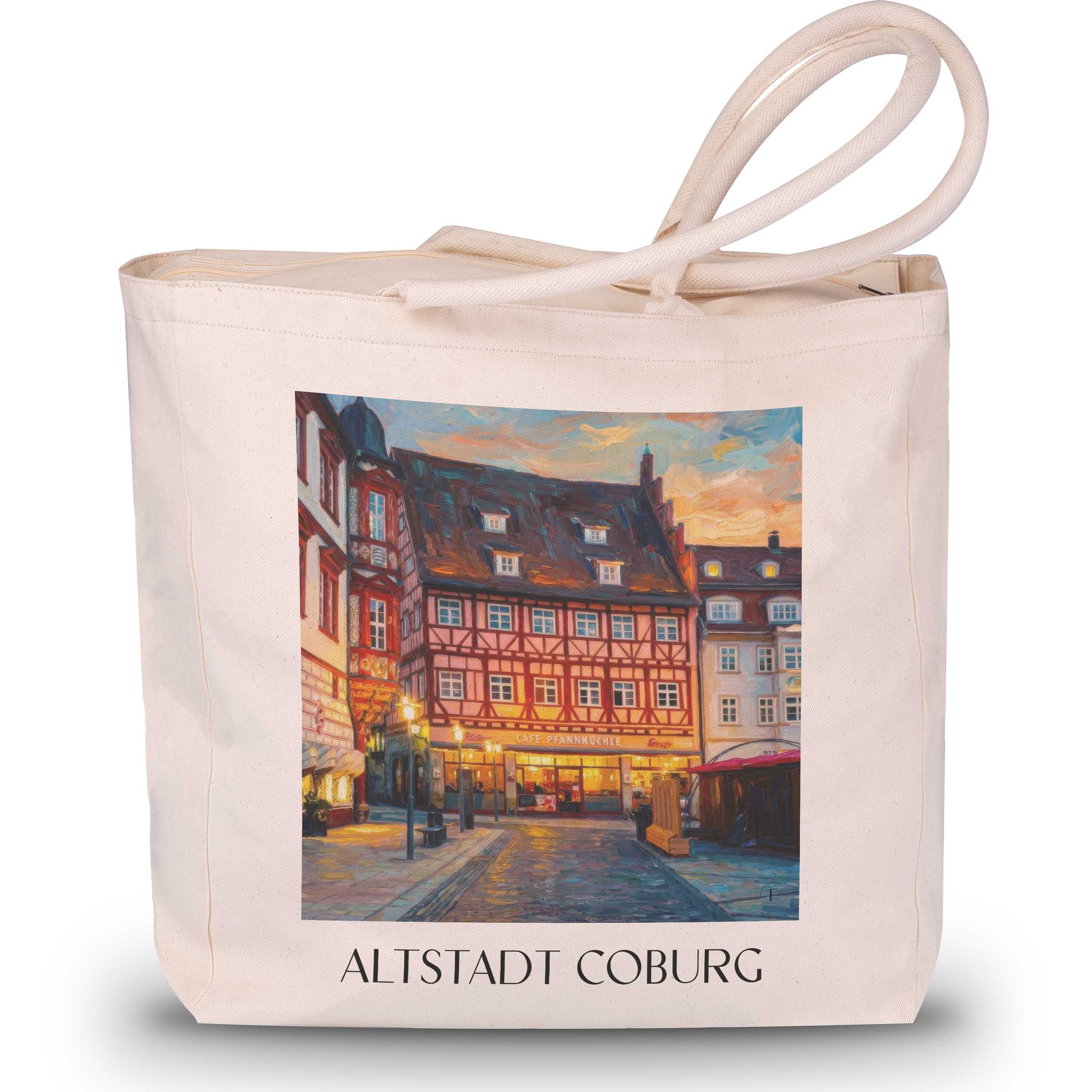 altstadt-coburg-deutschland-einkaufstasche-oil-painting-oelgemaelde