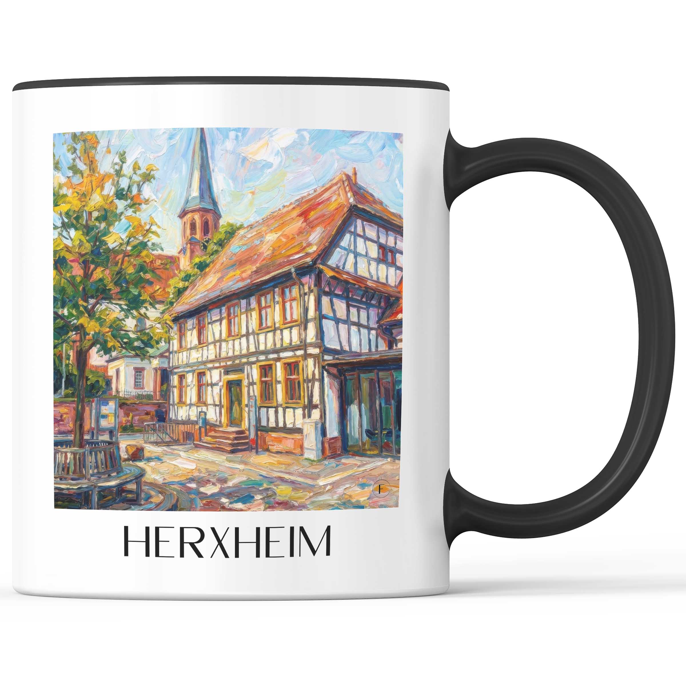 Herxheim Kaffeebecher - Pfalz - Deutschland Becher - Kaffeetasse im Ölgemälde Stil