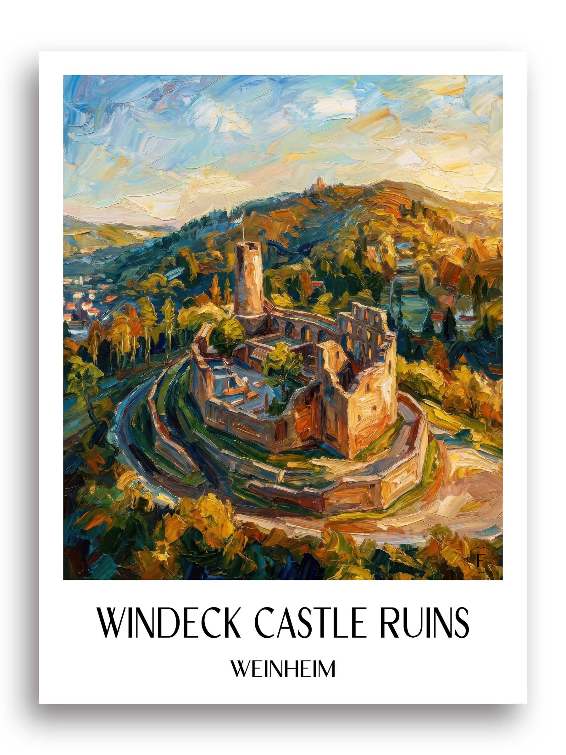 Burgruine Windeck Poster - Weinheim - Deutschland Kunstdruck - Ölgemälde von A4 bis A1