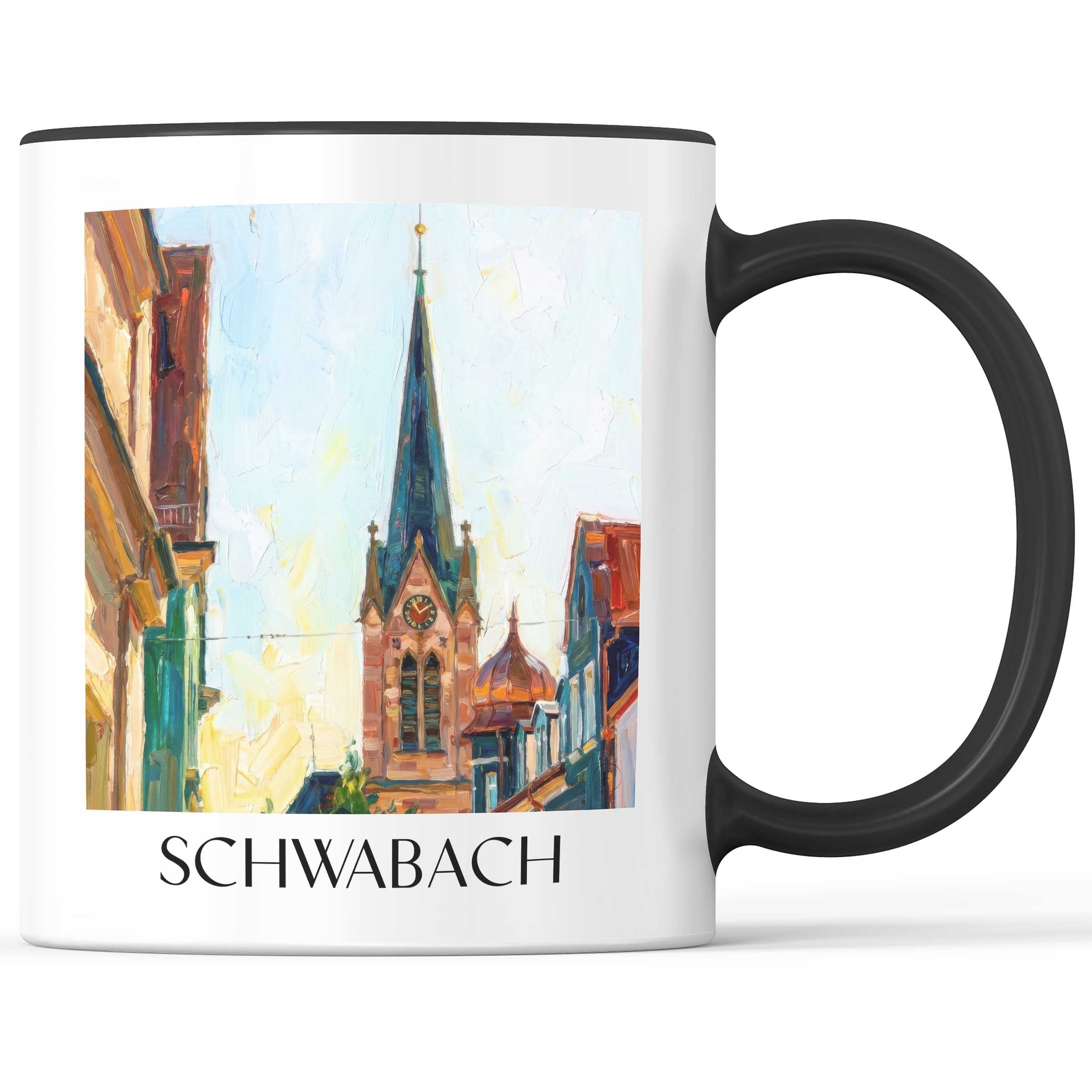 Schwabach Kaffeebecher - Mittelfranken - Deutschland Becher - Kaffeetasse im Ölgemälde Stil