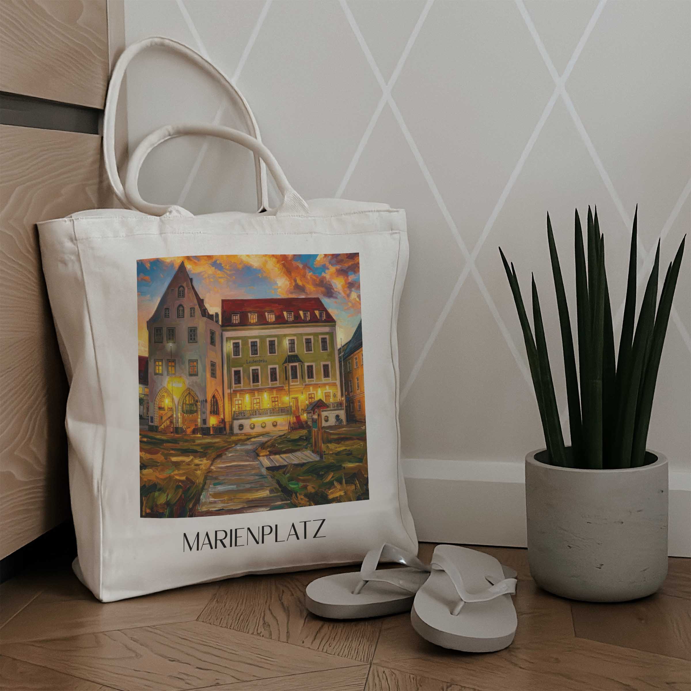marienplatz-freising-deutschland-einkaufstasche-oil-painting-oelgemaelde