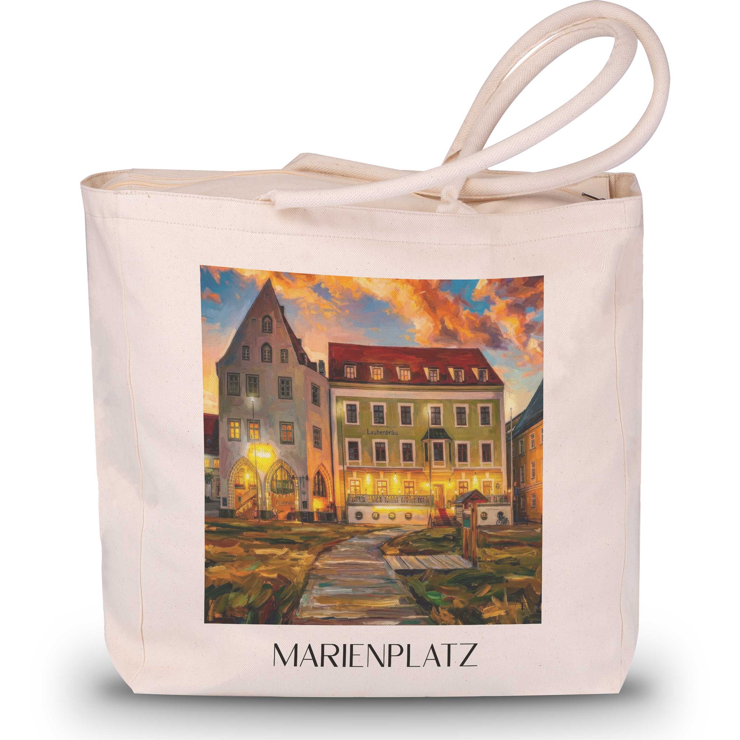 Marienplatz Shopping Tasche - Freising - Deutschland Tote Bag - Einkaufstasche im Ölgemälde Stil