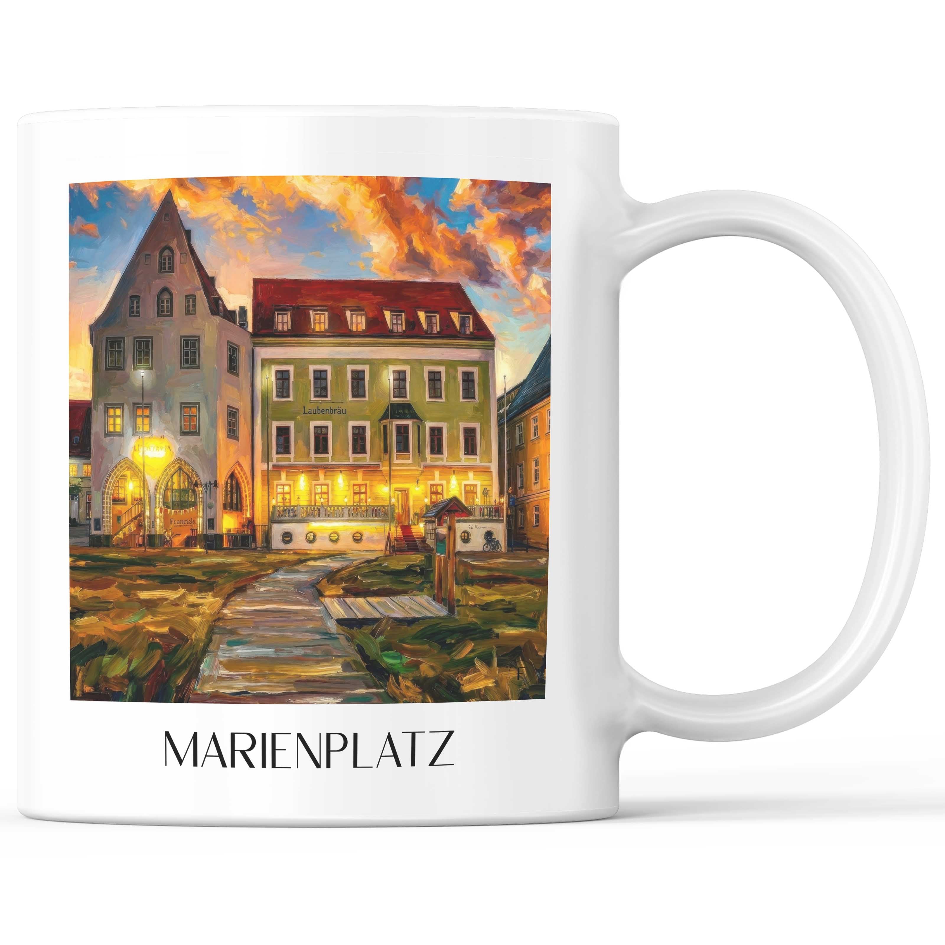 Marienplatz Kaffeebecher - Freising - Deutschland Becher - Kaffeetasse im Ölgemälde Stil