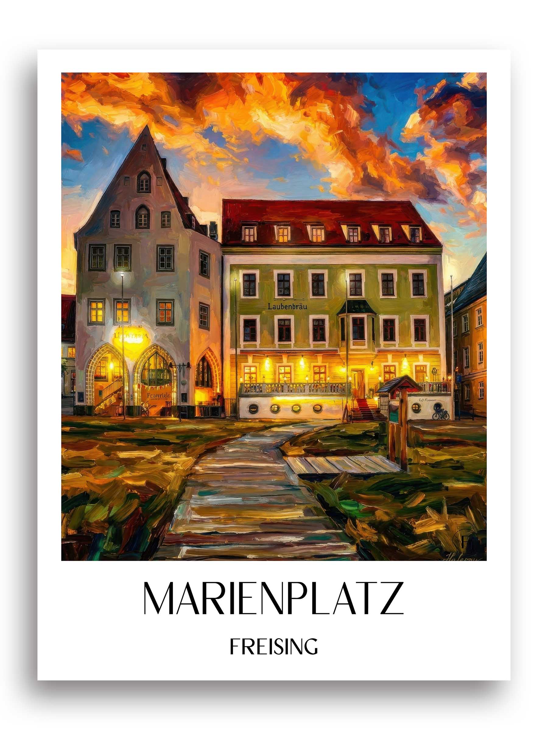Marienplatz Poster - Freising - Deutschland Kunstdruck - Ölgemälde von A4 bis A1