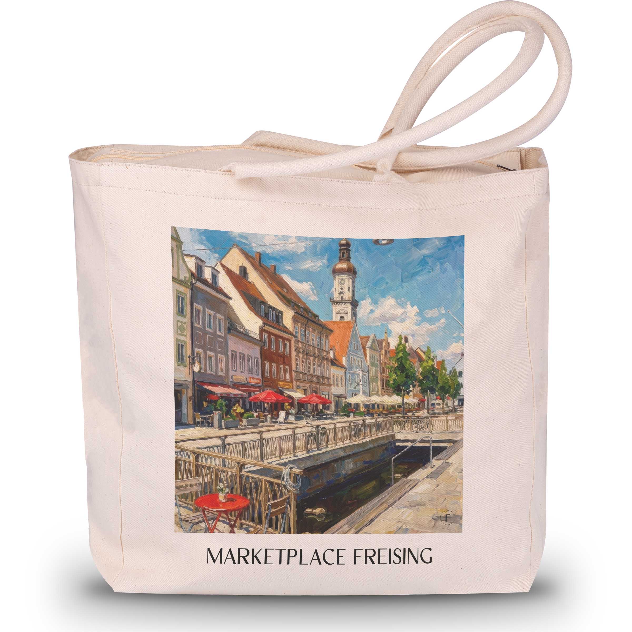 Marktplatz Shopping Tasche - Freising - Deutschland Tote Bag - Einkaufstasche im Ölgemälde Stil