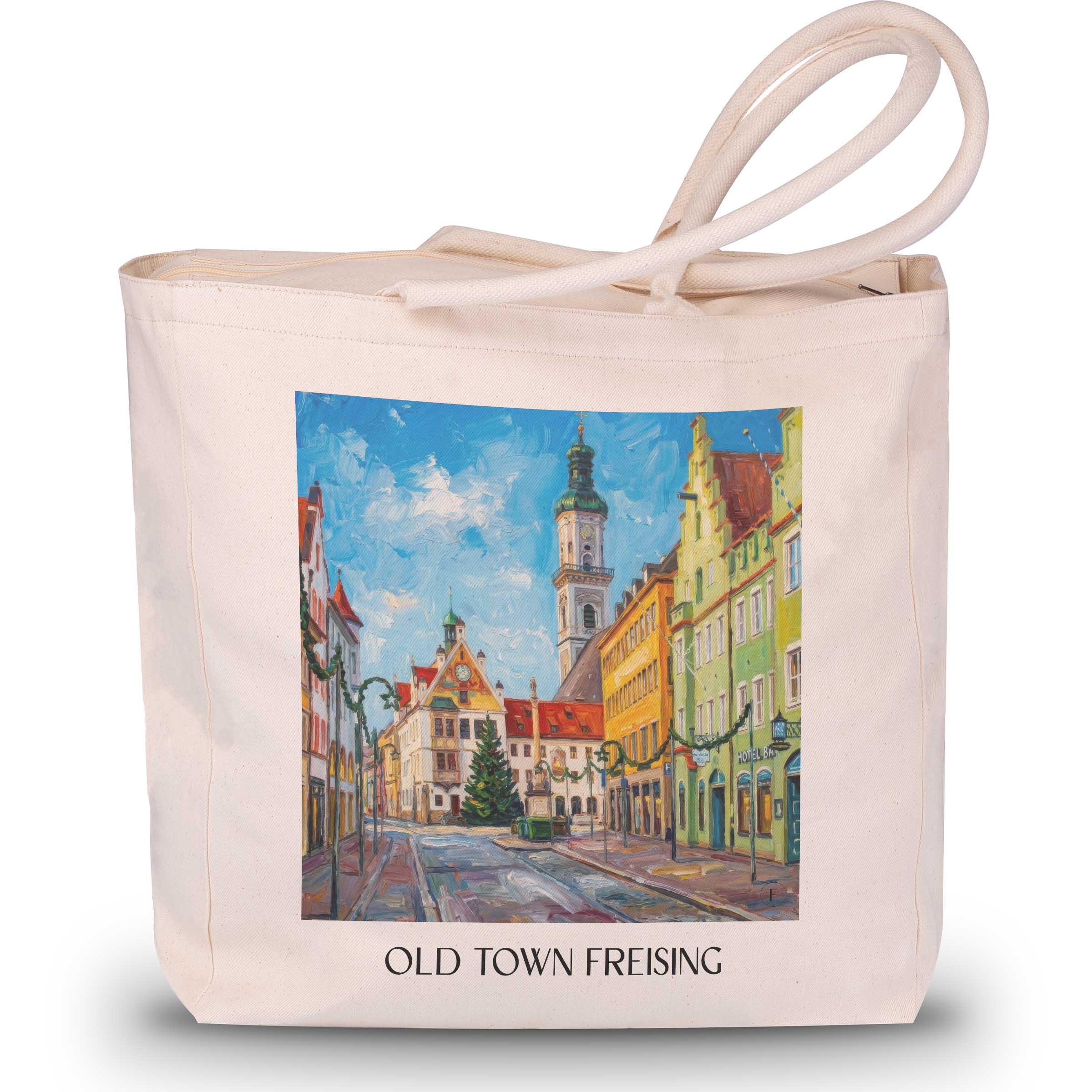 Altstadt Shopping Tasche - Freising - Deutschland Tote Bag - Einkaufstasche im Ölgemälde Stil