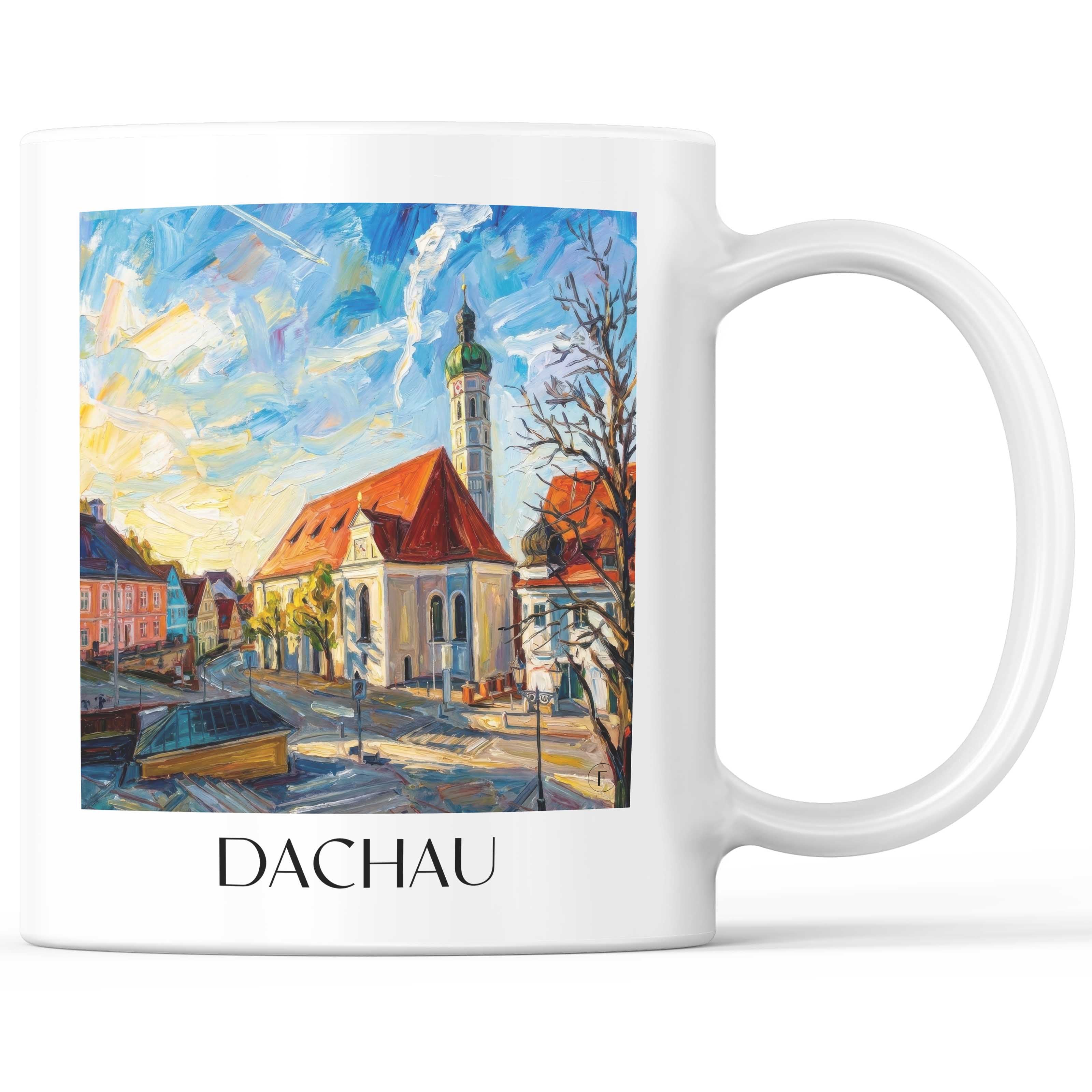 Dachau Kaffeebecher - Oberbayern - Deutschland Becher - Kaffeetasse im Ölgemälde Stil