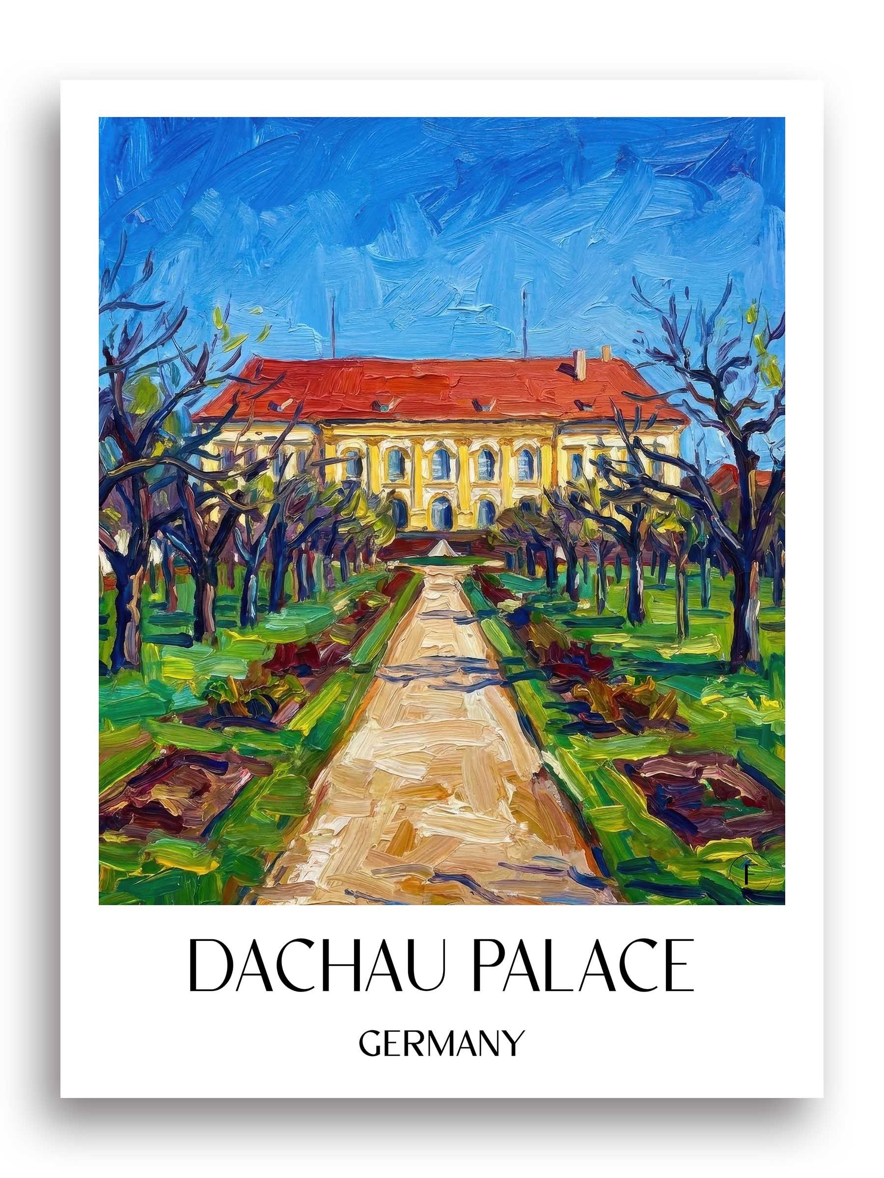 Schloss Dachau Poster - Oberbayern - Deutschland Kunstdruck - Ölgemälde von A4 bis A1