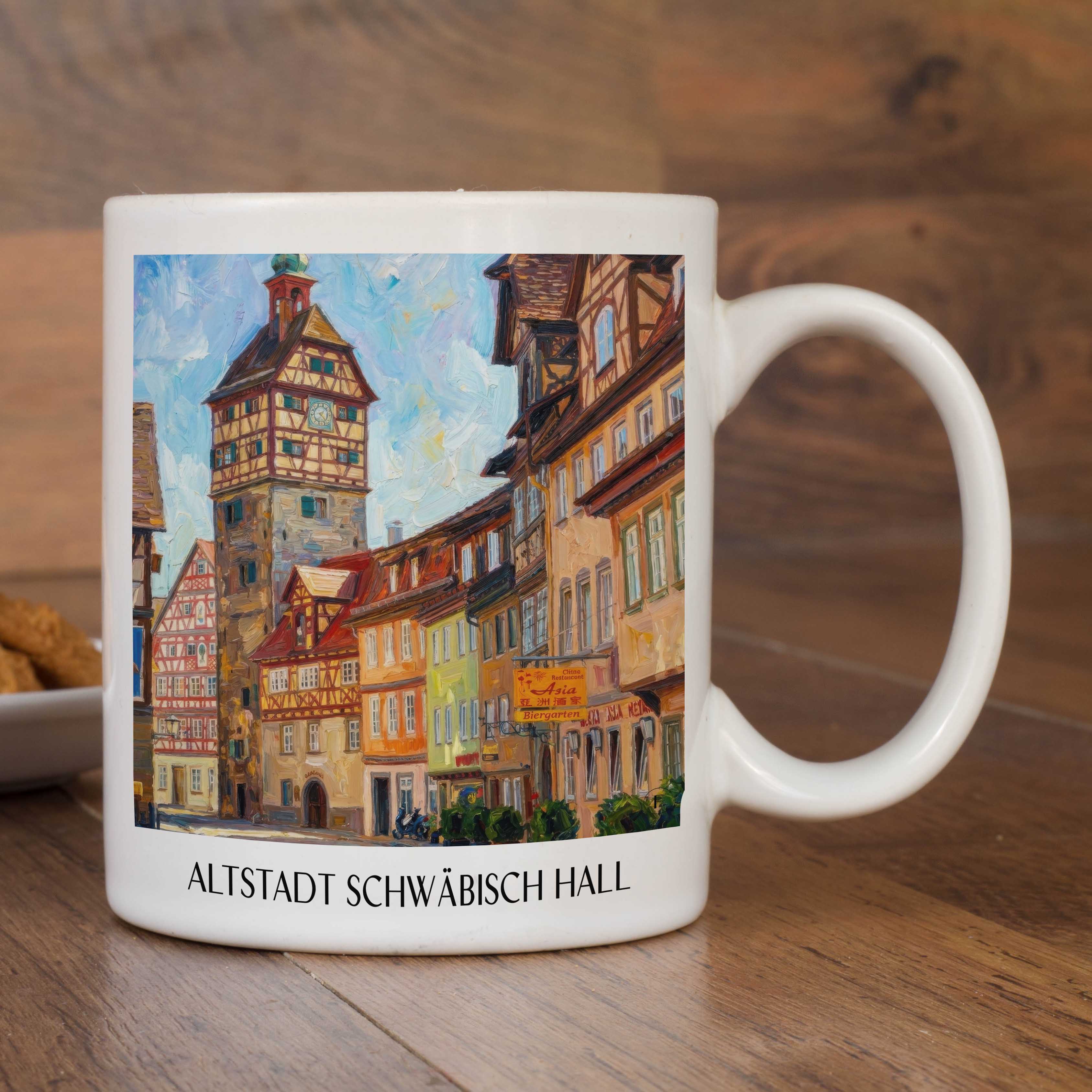 altstadt-schwäbisch-hall-deutschland-kaffeebecher-oil-painting-oelgemaelde