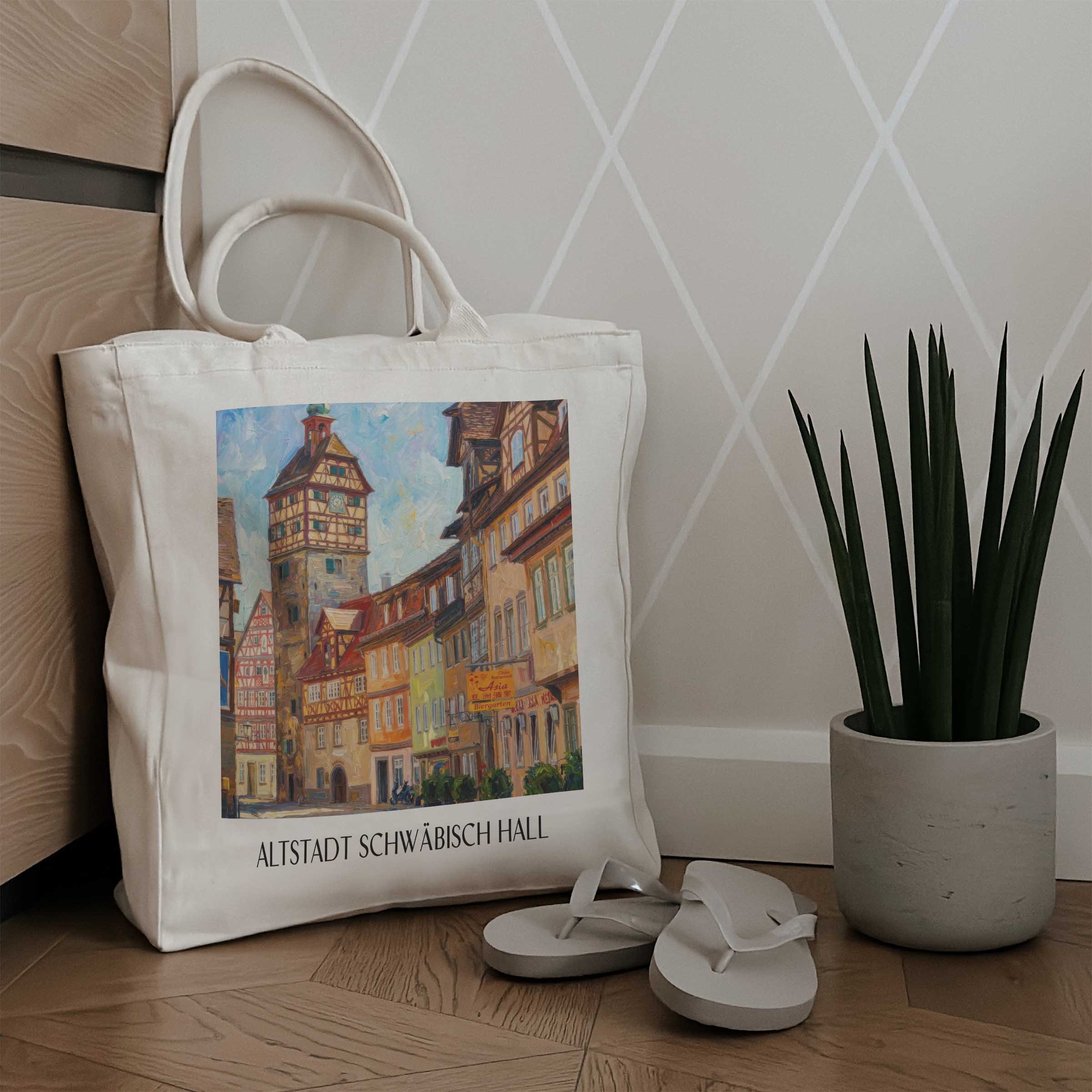 altstadt-schwäbisch-hall-deutschland-einkaufstasche-oil-painting-oelgemaelde