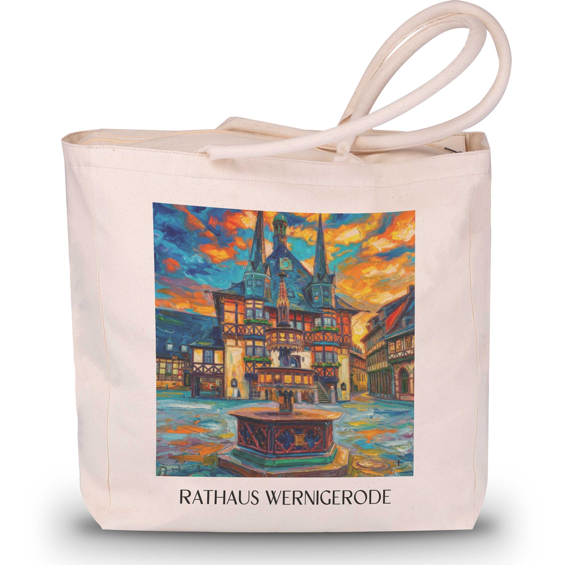 rathaus-wernigerode-deutschland-einkaufstasche-oil-painting-oelgemaelde