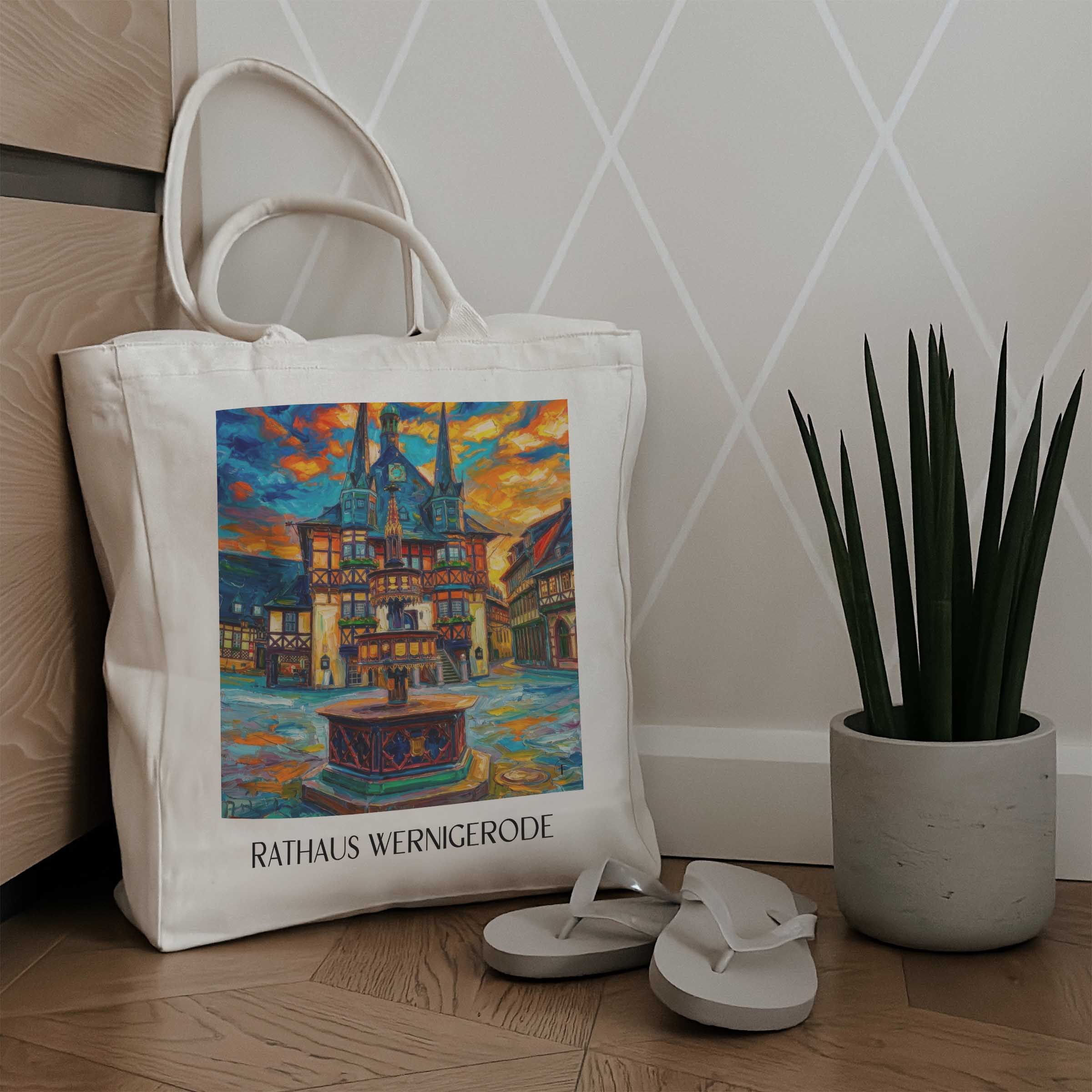 rathaus-wernigerode-deutschland-einkaufstasche-oil-painting-oelgemaelde