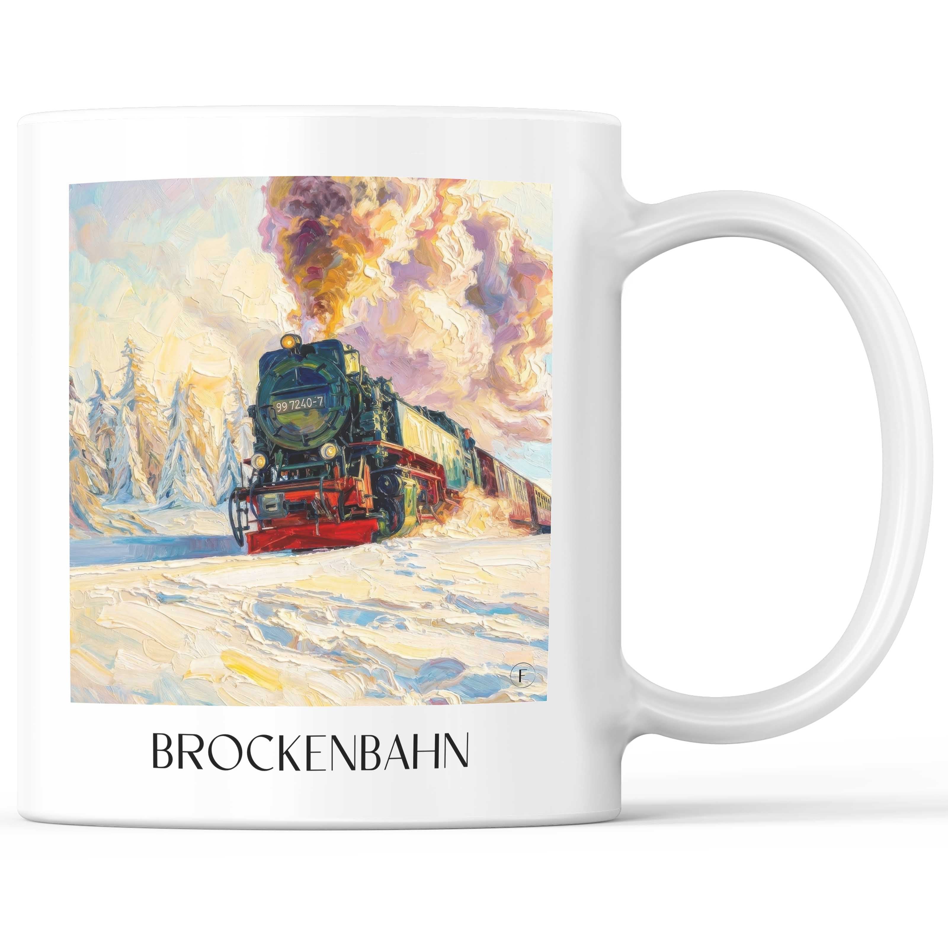 Brockenbahn Kaffeebecher - Wernigerode - Deutschland Becher - Kaffeetasse im Ölgemälde Stil