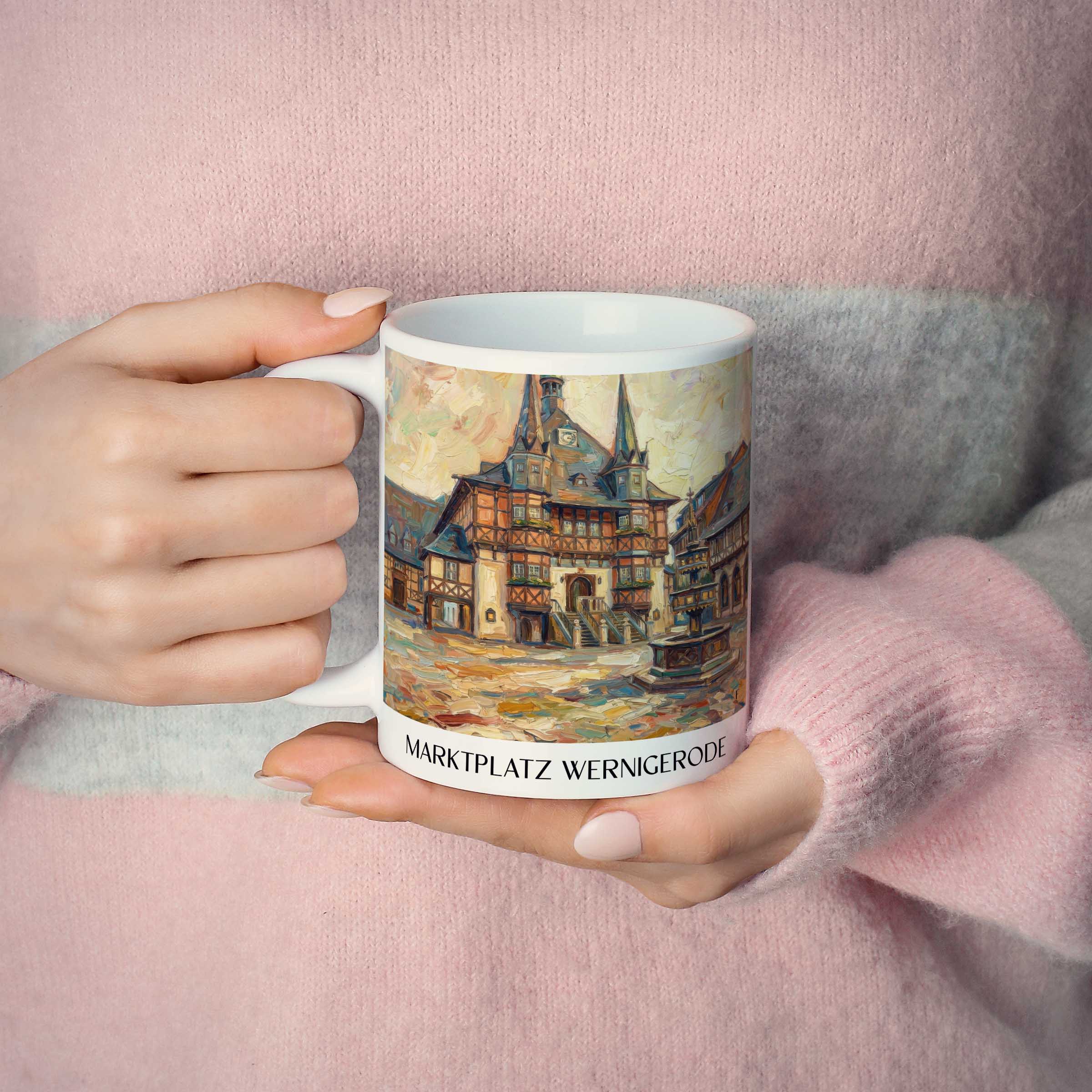 marktplatz-wernigerode-deutschland-kaffeebecher-oil-painting-oelgemaelde