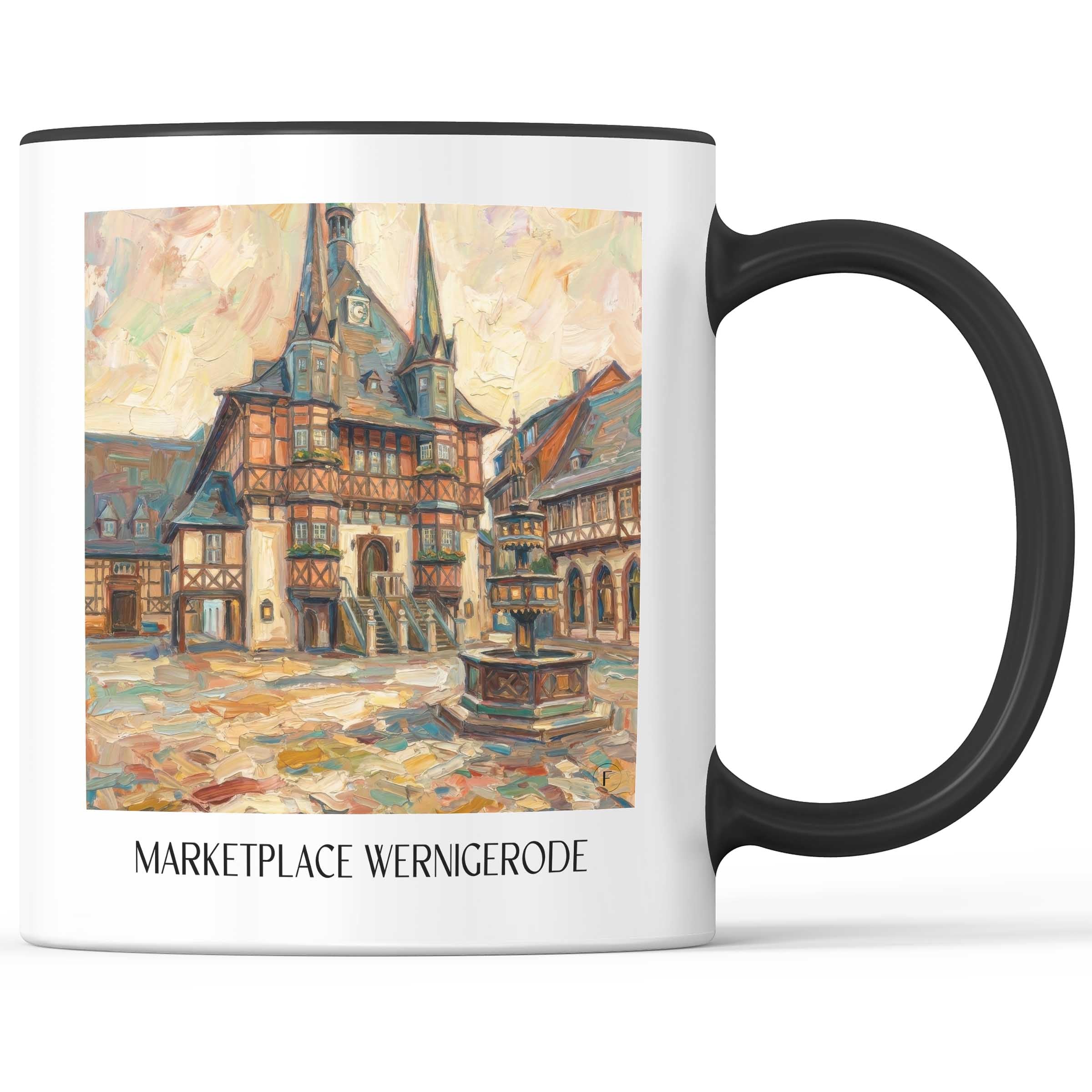 Marktplatz Kaffeebecher - Wernigerode - Deutschland Becher - Kaffeetasse im Ölgemälde Stil