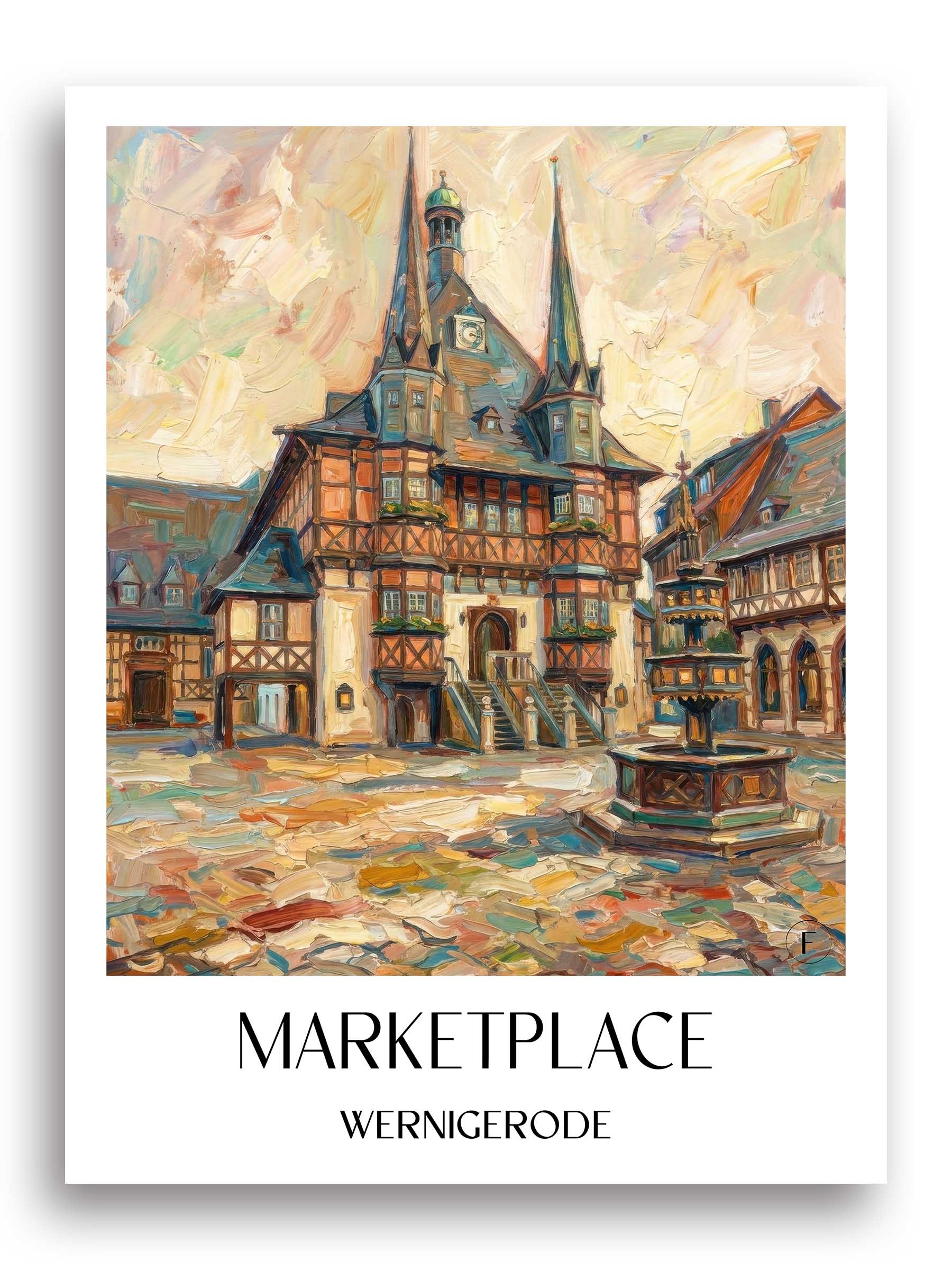 Marktplatz Poster - Wernigerode - Deutschland Kunstdruck - Ölgemälde von A4 bis A1