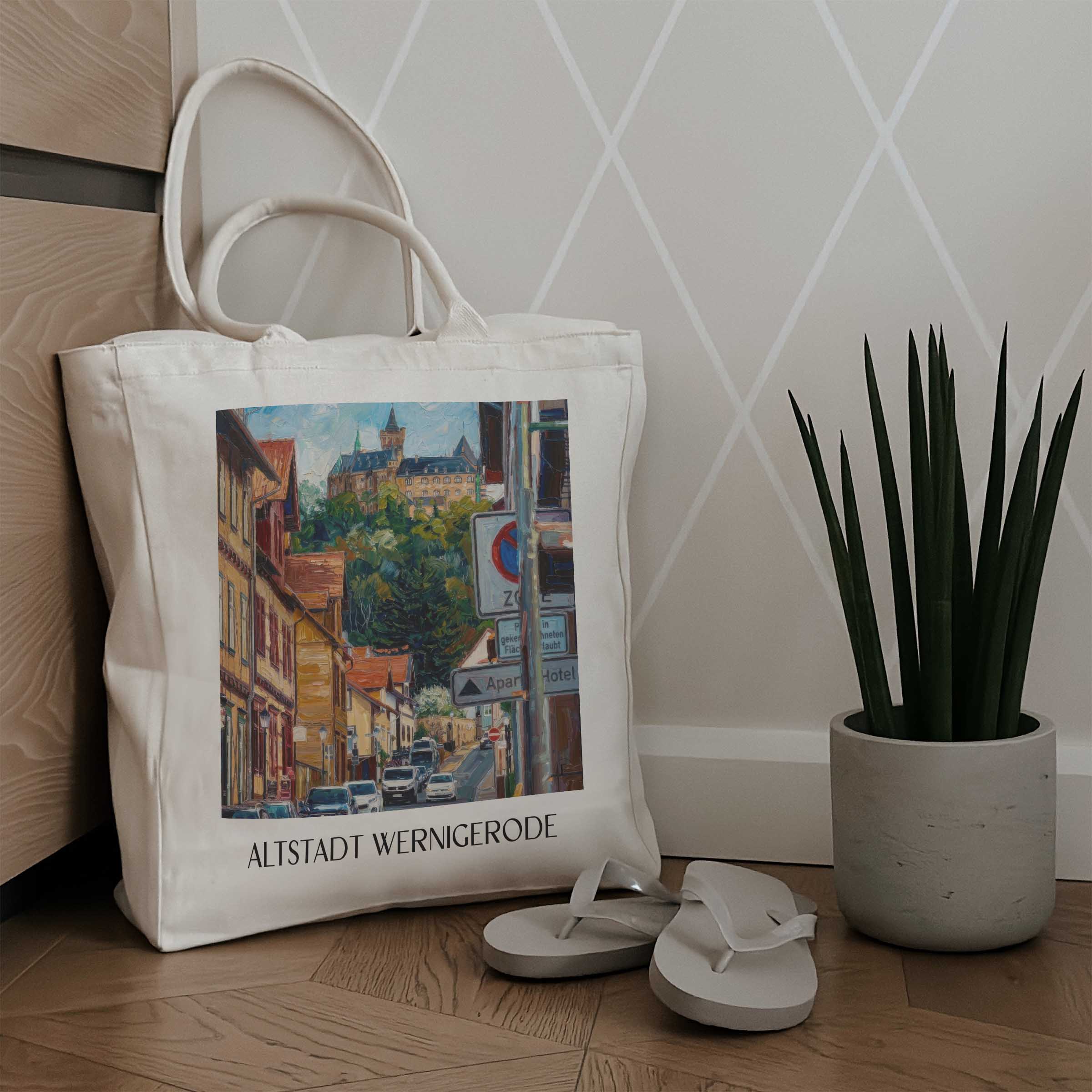 altstadt-wernigerode-deutschland-einkaufstasche-oil-painting-oelgemaelde