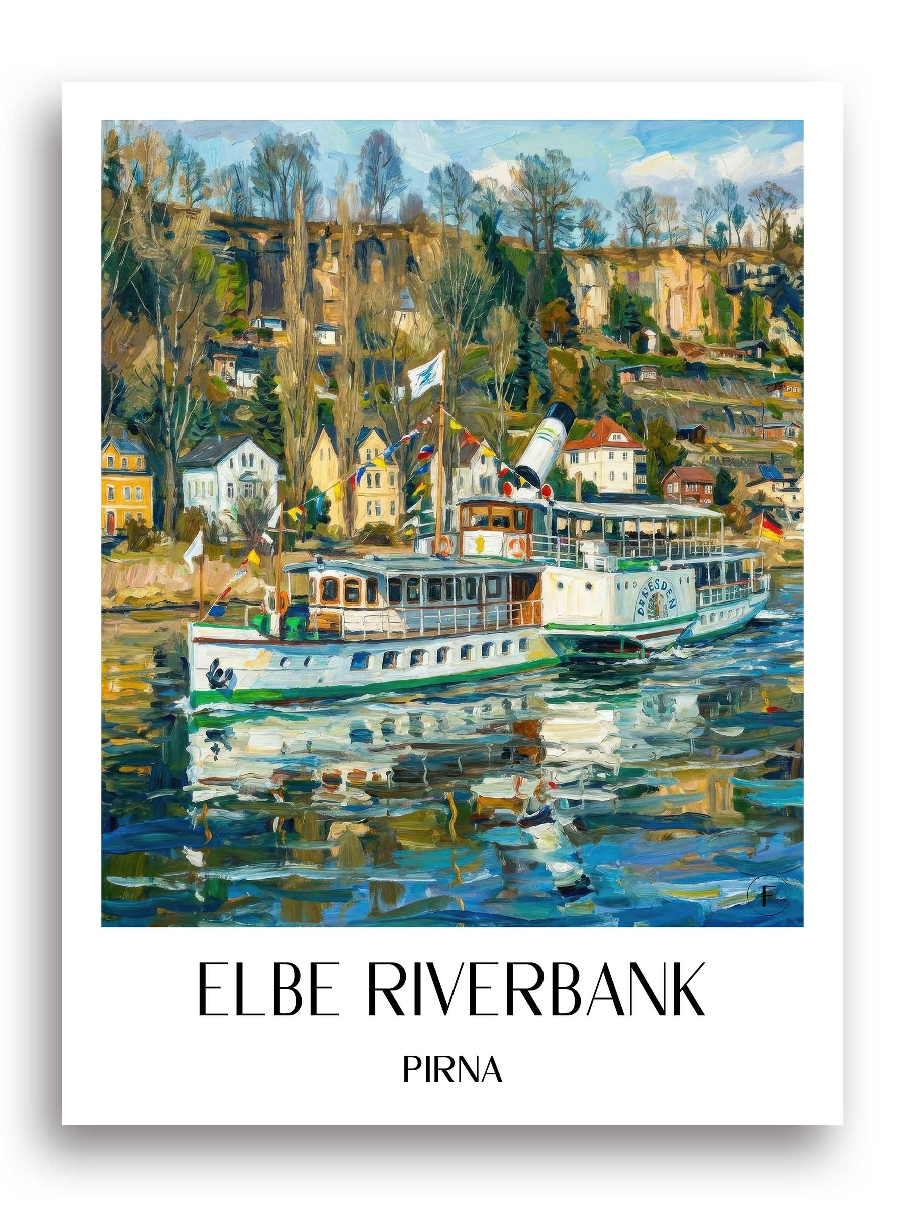 Elbufer Poster - Pirna - Deutschland Kunstdruck - Ölgemälde von A4 bis A1