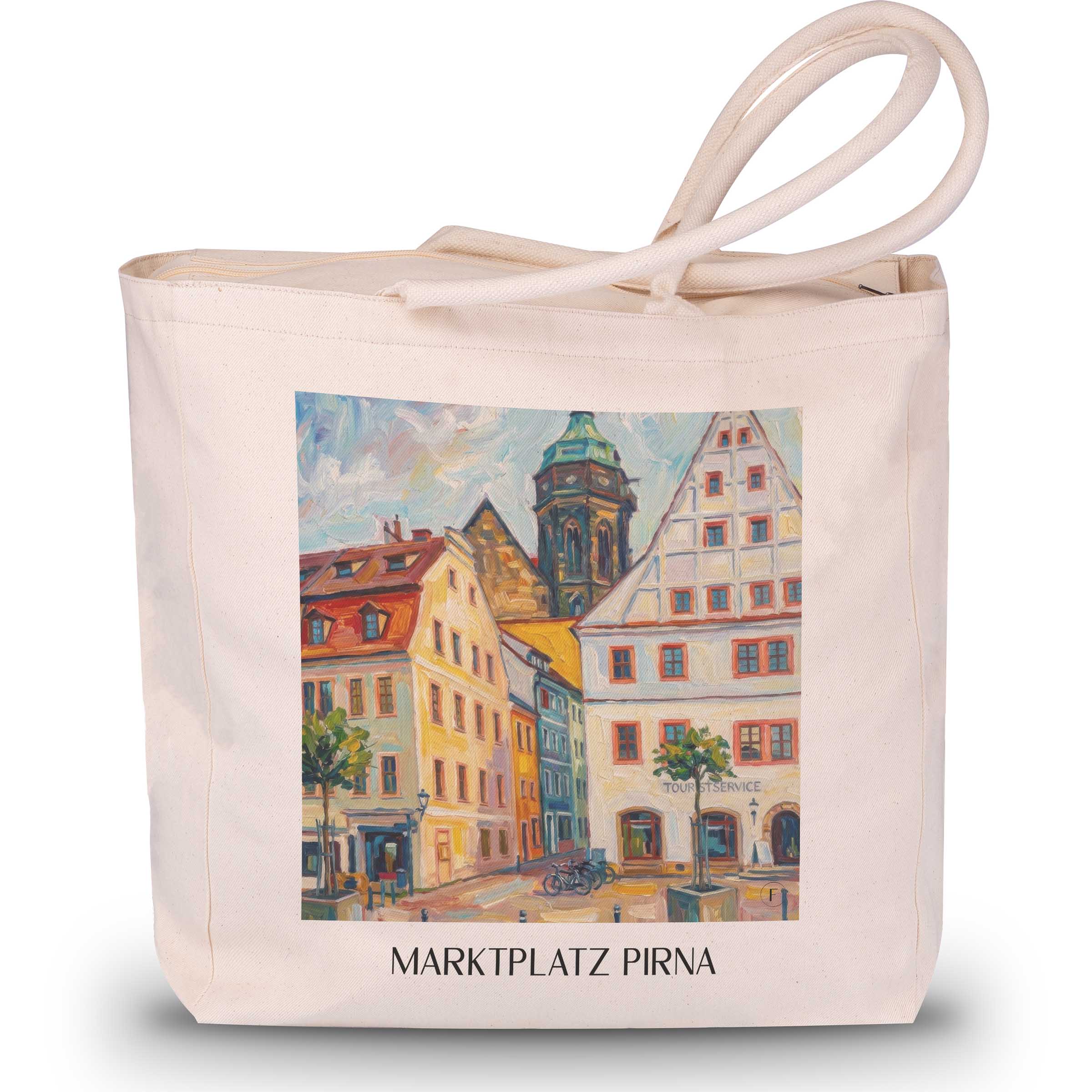 marktplatz-pirna-deutschland-einkaufstasche-oil-painting-oelgemaelde