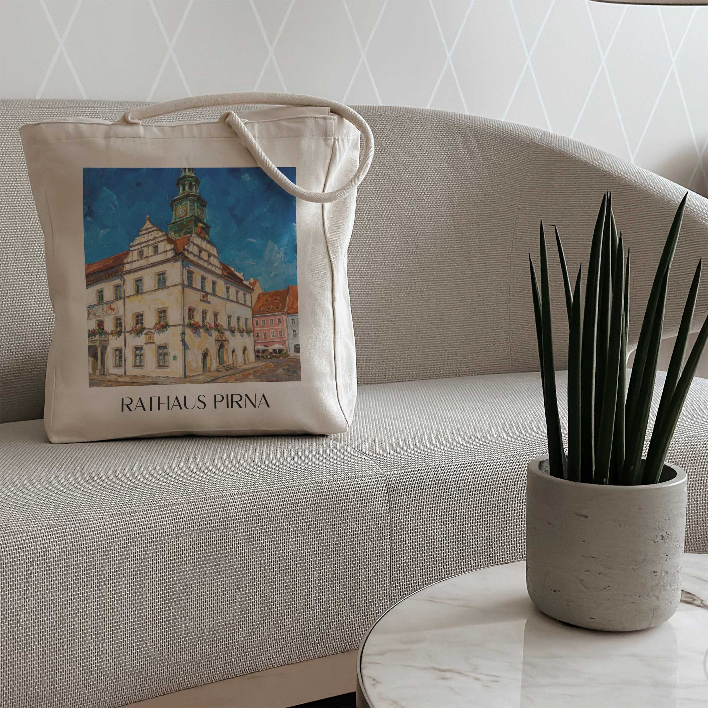 rathaus-pirna-deutschland-einkaufstasche-oil-painting-oelgemaelde