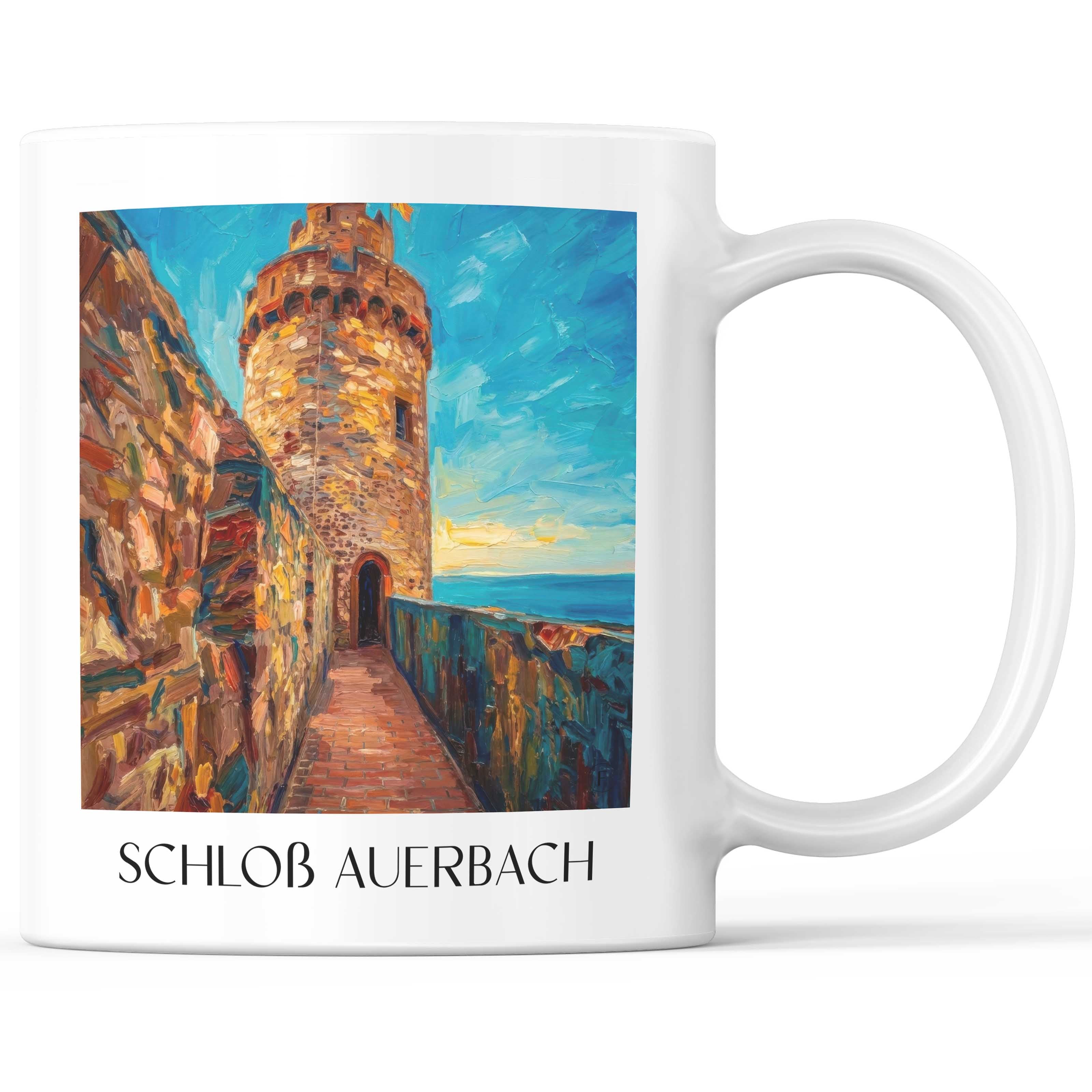 Schloß Auerbach Kaffeebecher - Bensheim - Deutschland Becher - Kaffeetasse im Ölgemälde Stil